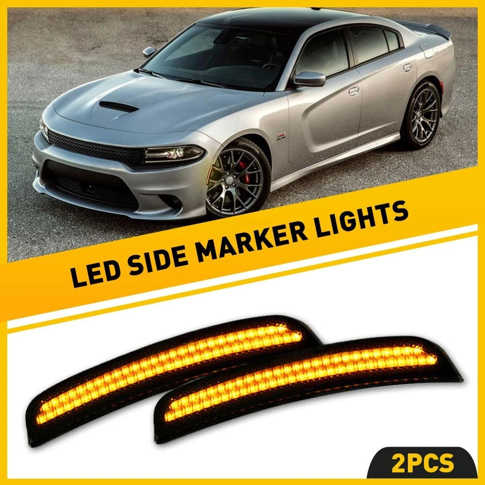 Set of 2 Smoked Amber Side Signal Lights for Dodge Charger (2015–2022)