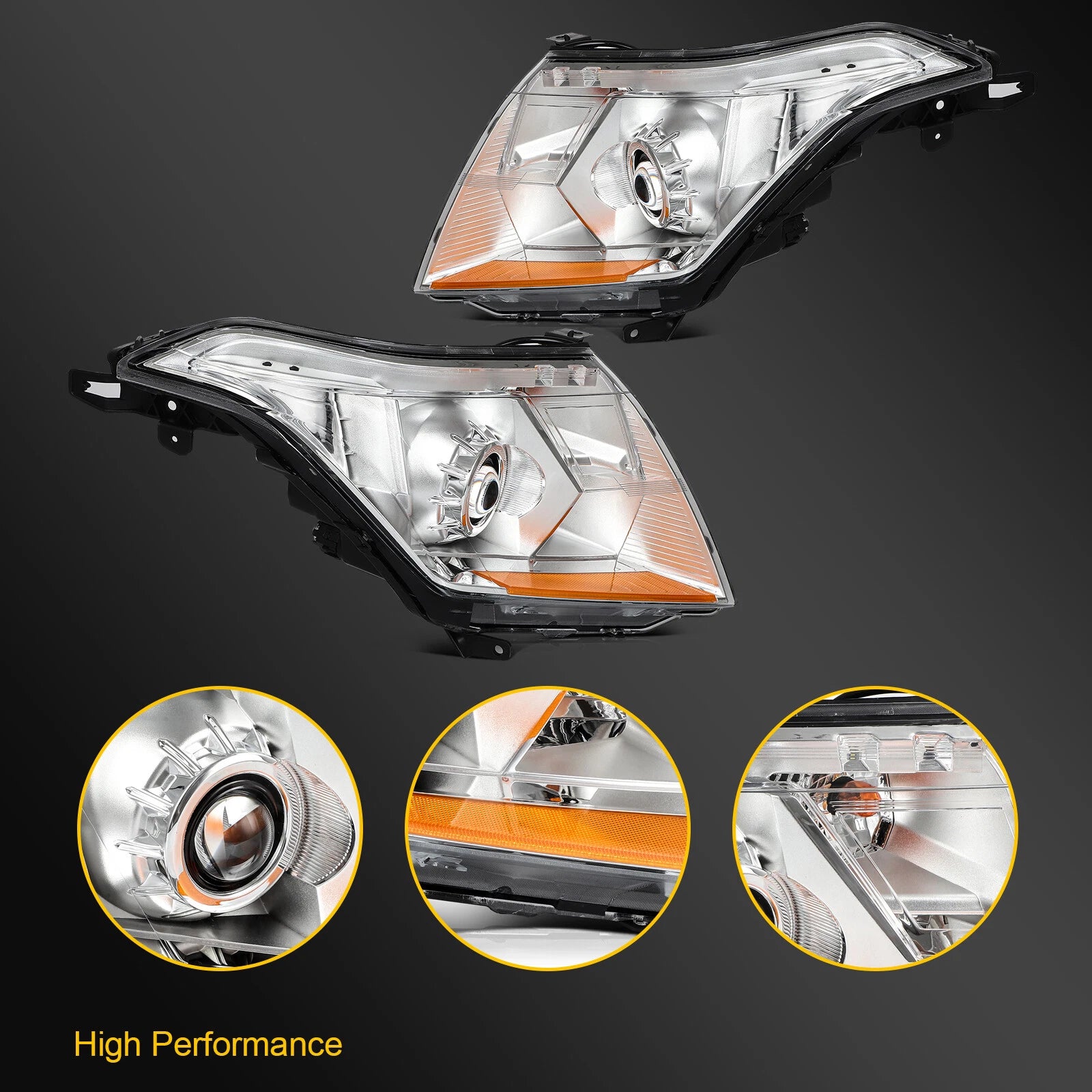 Pair Headlights for Cadillac SRX (2010–2016) Chrome Housing Projector