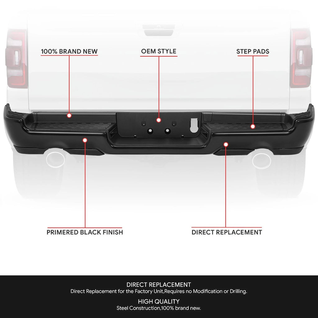 Dual Exhaust Rear Bumper Assembly for RAM 1500 (2019–2024) Black