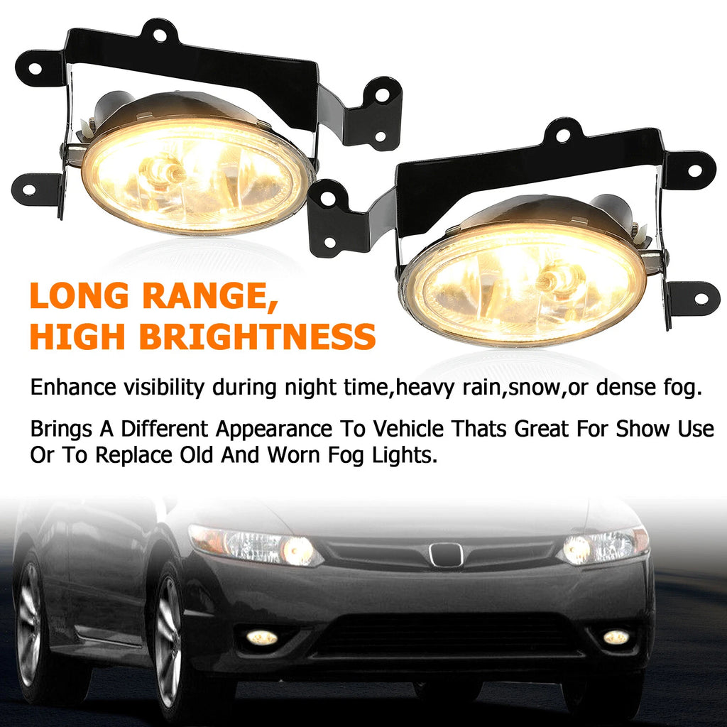 Clear Lens Fog Lights with Wiring & Switch for Honda Civic Coupe (2006–2008)