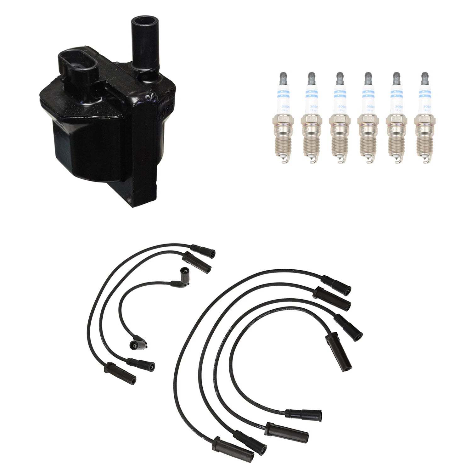 Set of 6 Denso Ignition Coil Wires & Bosch Platinum Spark Plugs for Silverado 1500