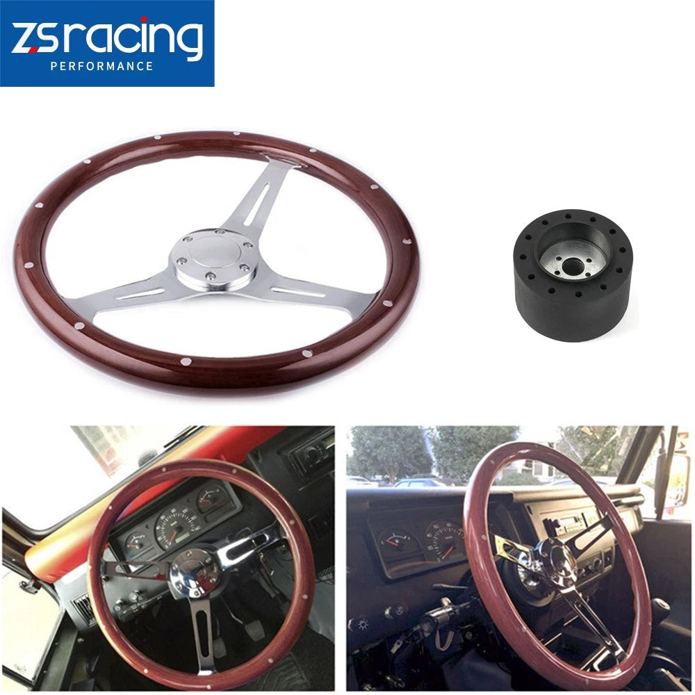 15" Real Wood Steering Wheel for Marine Boat with 3/4" Axle Hub Adapter