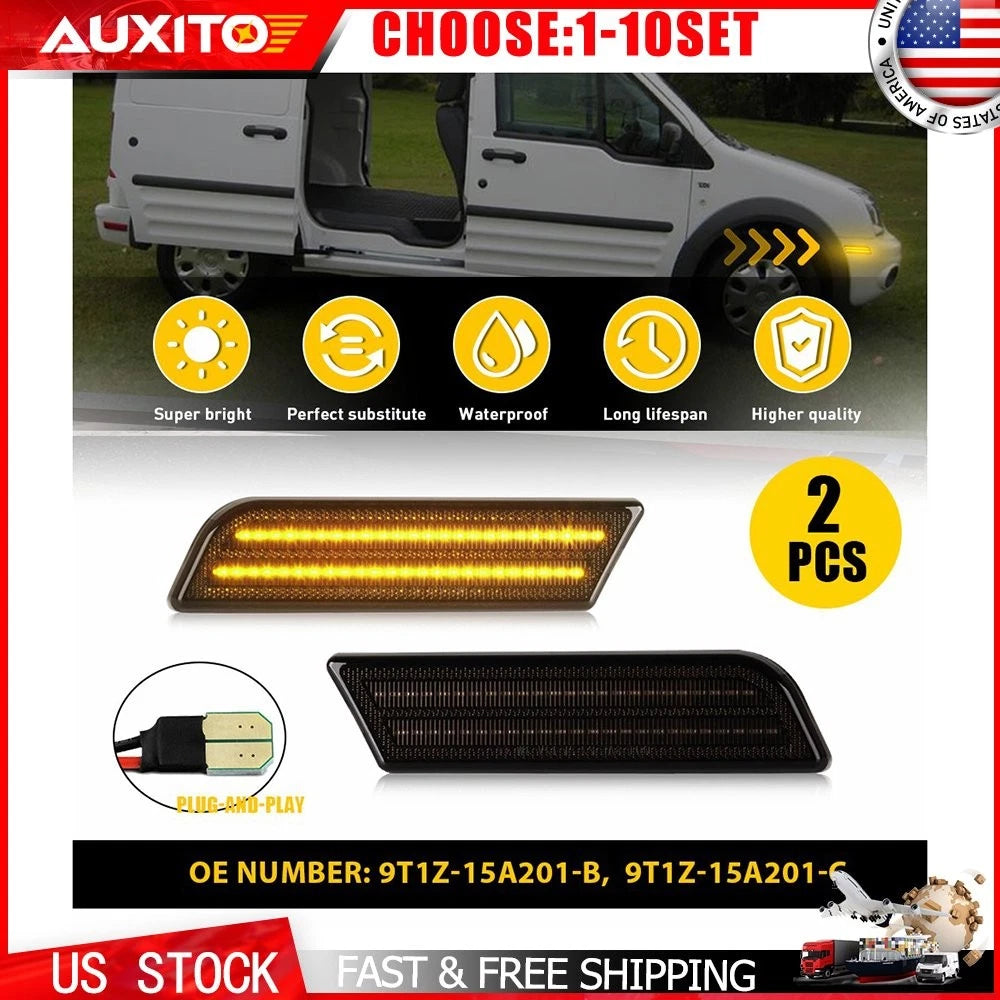 2X Smoked Amber LED Front Fender Marker Light for Ford Transit Connect (2010–2013)
