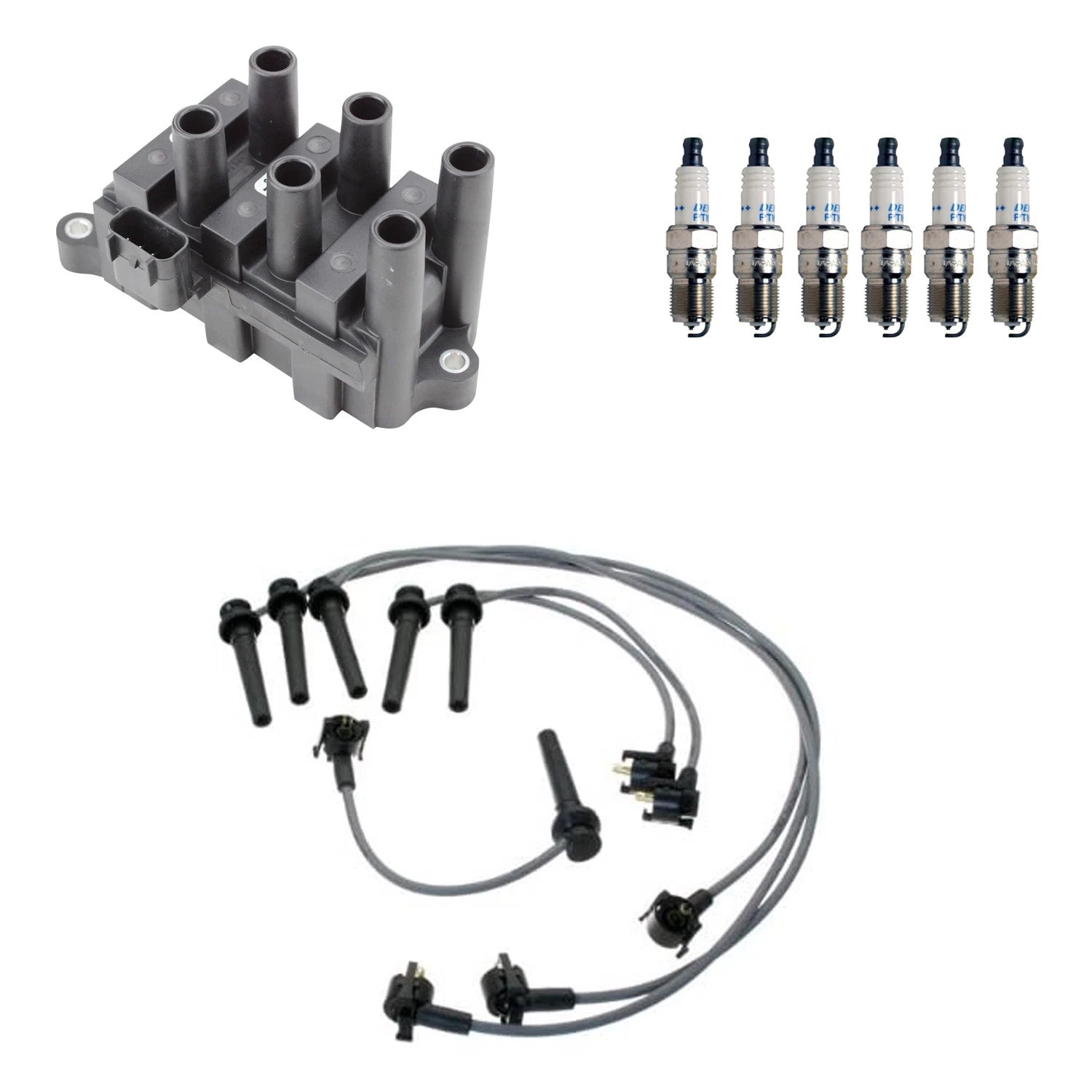 Denso Ignition Coil Wires & 6 Double Platinum Spark Plugs for Mazda MPV (1990–1998)