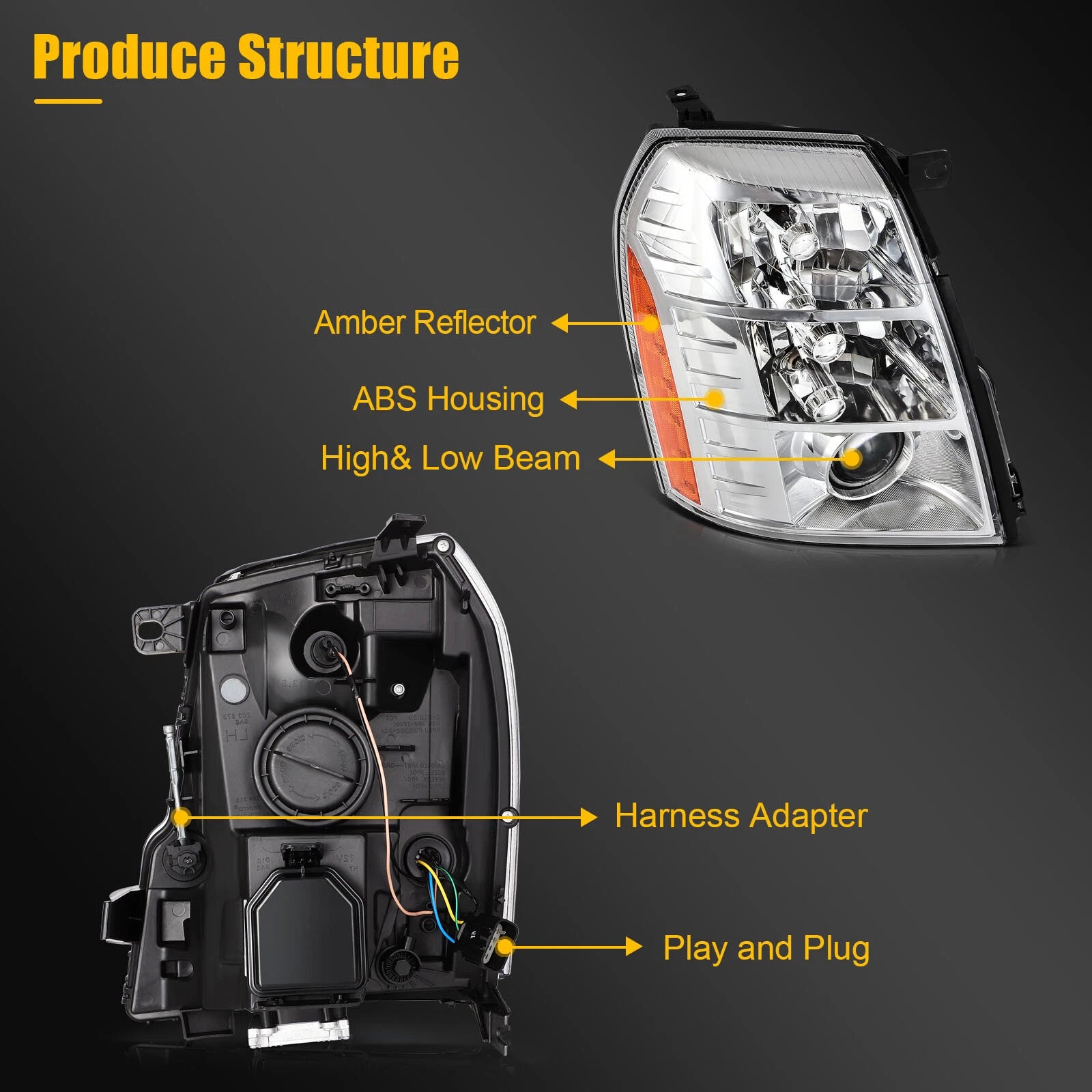 Headlight Assembly for Cadillac Escalade (2009–2014) with HID Bulbs