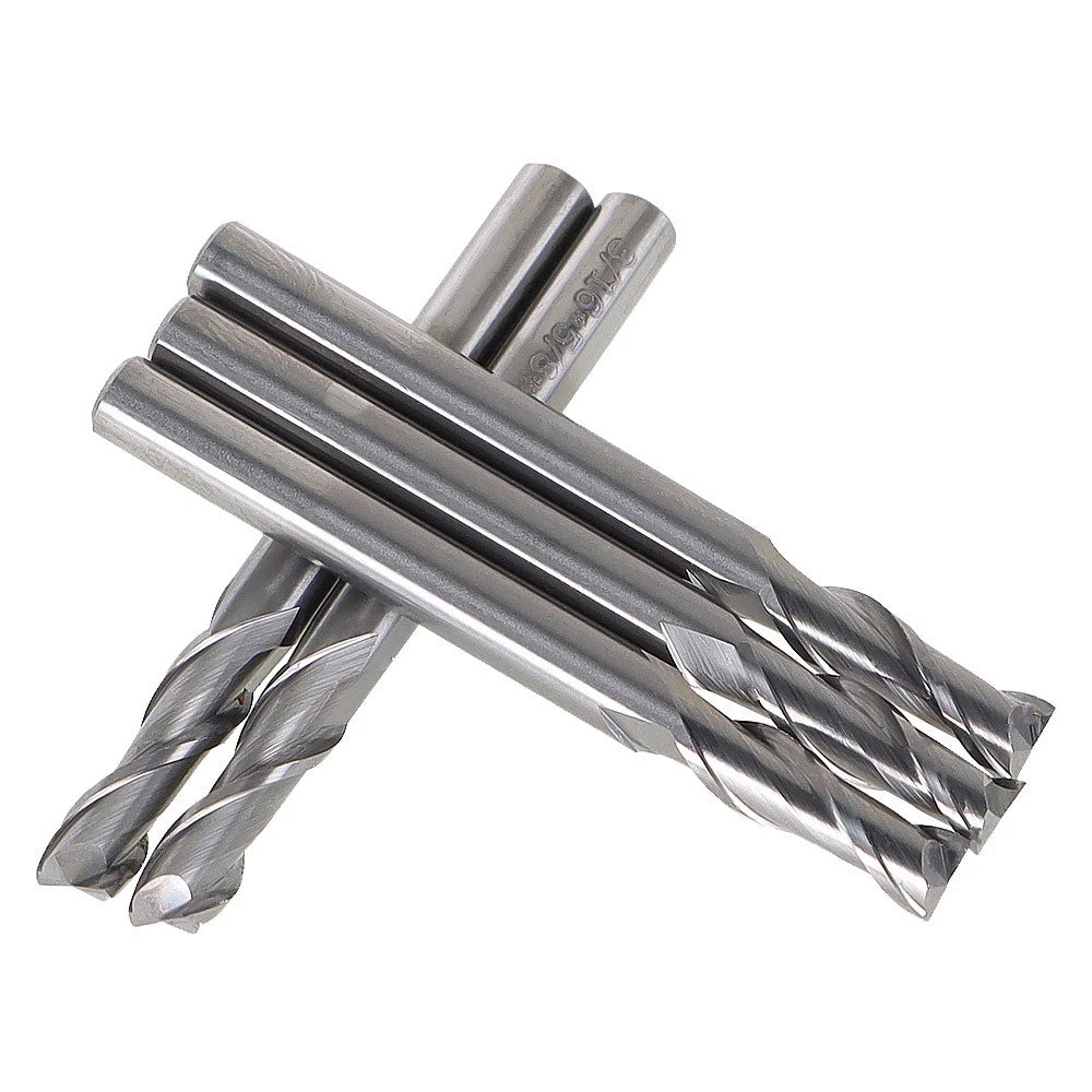 Set of 5 Carbide End Mills 3/16" 2 Flute 2" Overall Length
