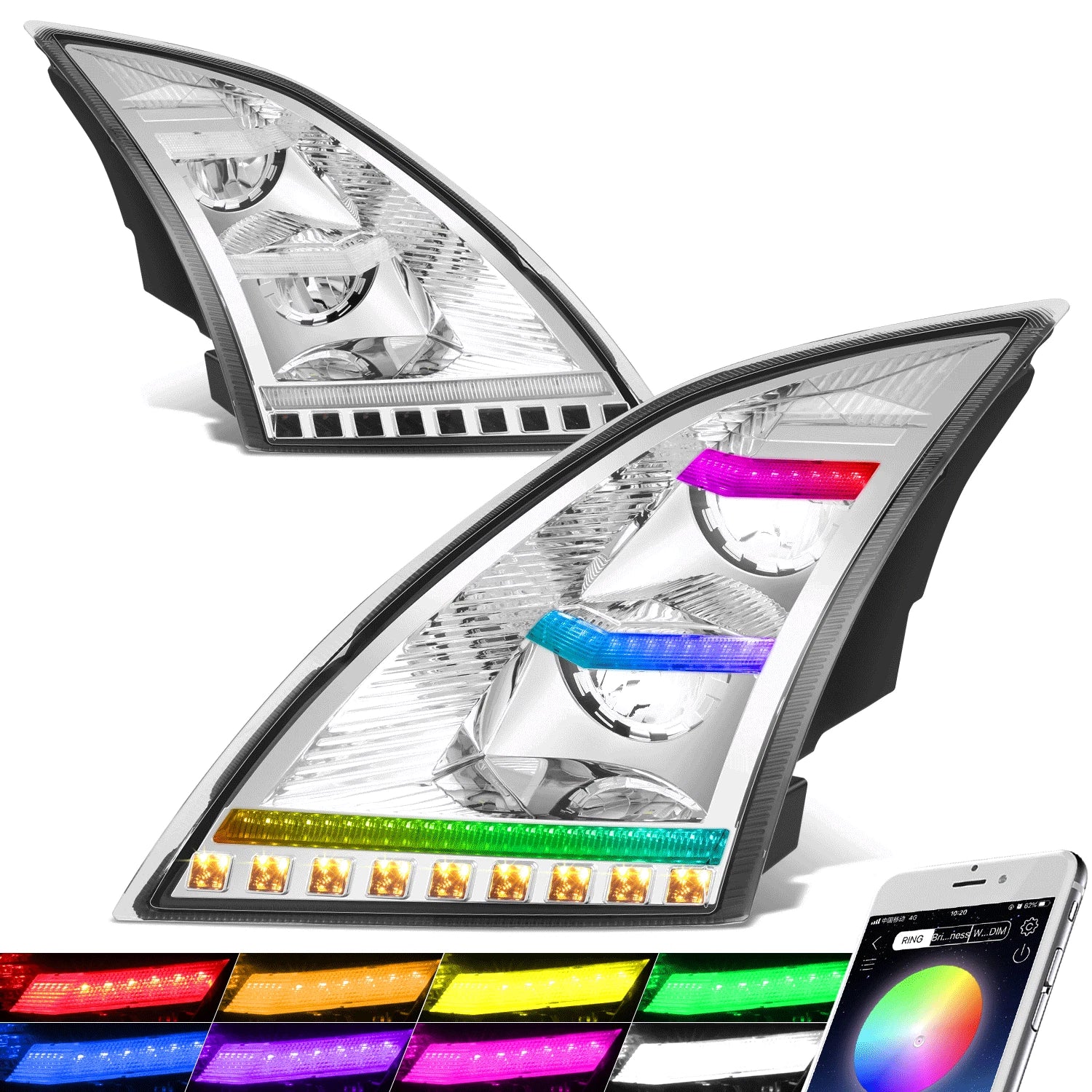 Chrome/Amber Reflector Headlights for Volvo VNL/VNR 300/400/640/740/760 (2018–2024)