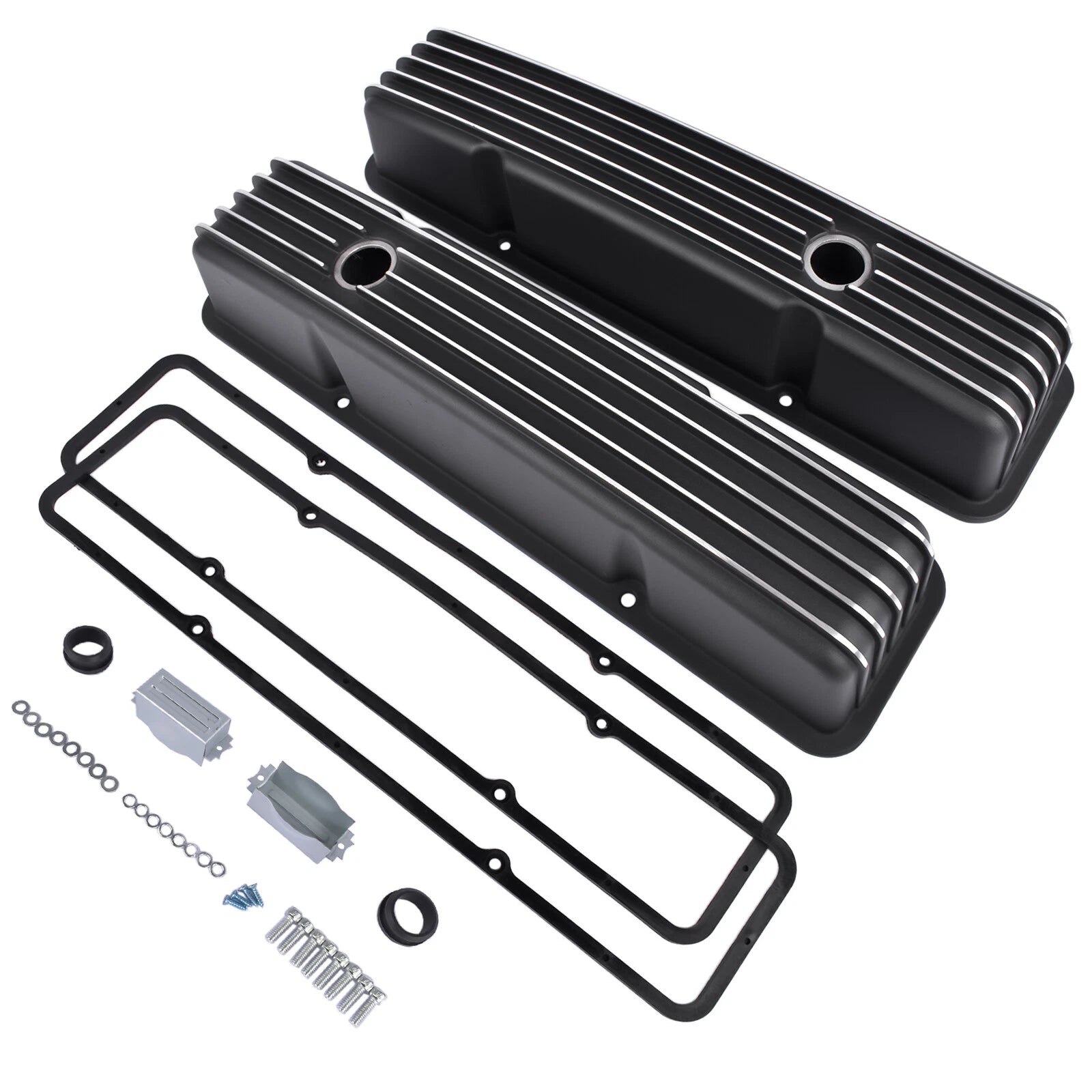Finned Aluminum Tall Valve Covers w/ Bolts for Chevy Small Block (283-400)
