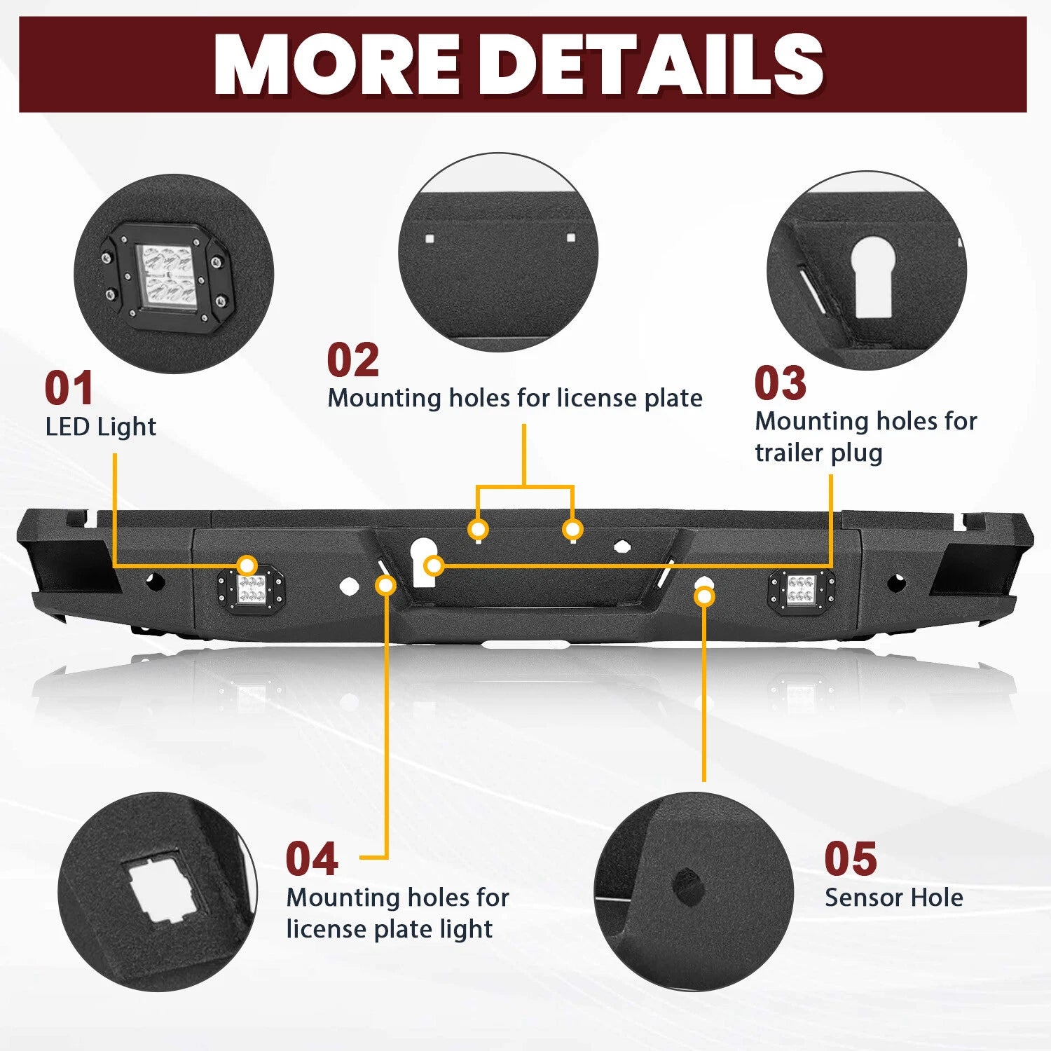 Rear Steel Bumper Assembly with LED for Ford F-150 (2021–2023)