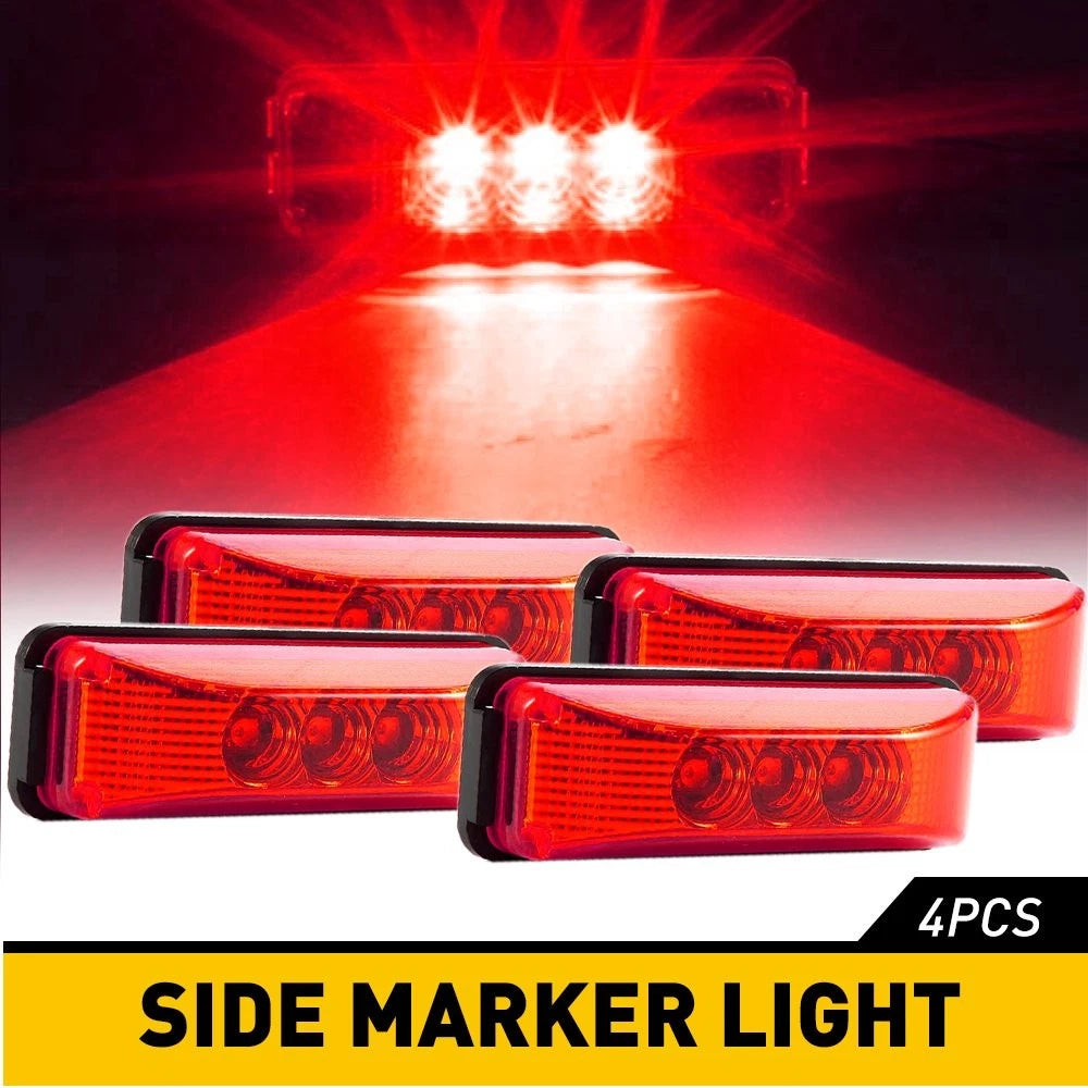 4x 3LED Side Marker Red Lights for Truck Trailer RV (Waterproof)