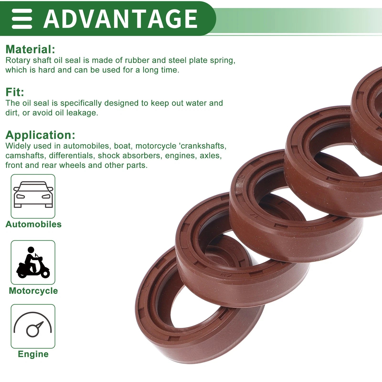Set of 5 Oil Seal Rotary Shaft Seal FKM Rubber 17x25x7mm