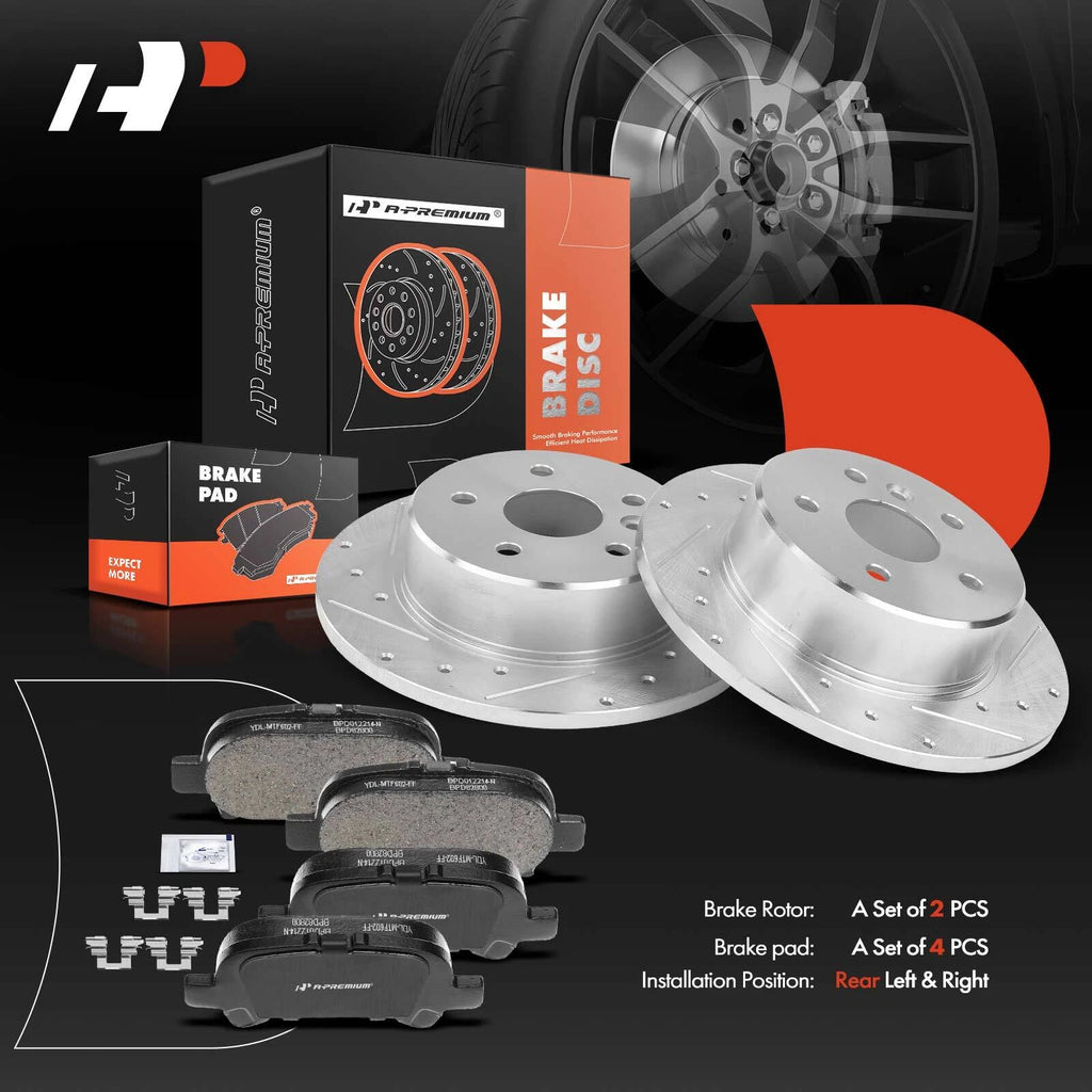 Rear Drilled Brake Rotors and Ceramic Pads for Toyota Avalon (2000–2004)