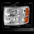 Pair of Chrome Housing Amber Side Headlights for Chevy Silverado (2007–2014)