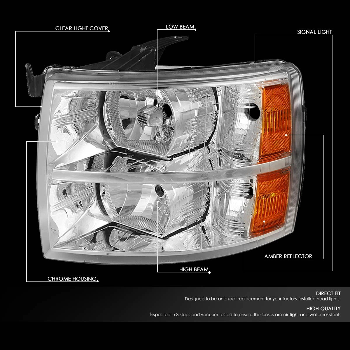 Pair of Chrome Housing Amber Side Headlights for Chevy Silverado (2007–2014)