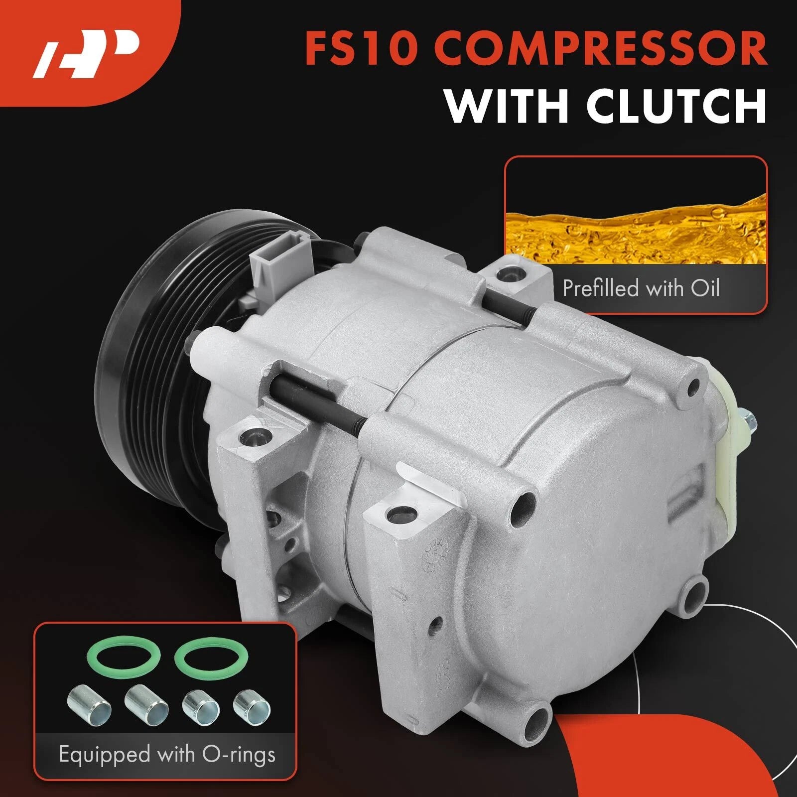A/C Compressor with Clutch for Ford E-150 E-250 Econoline (1997-2001)