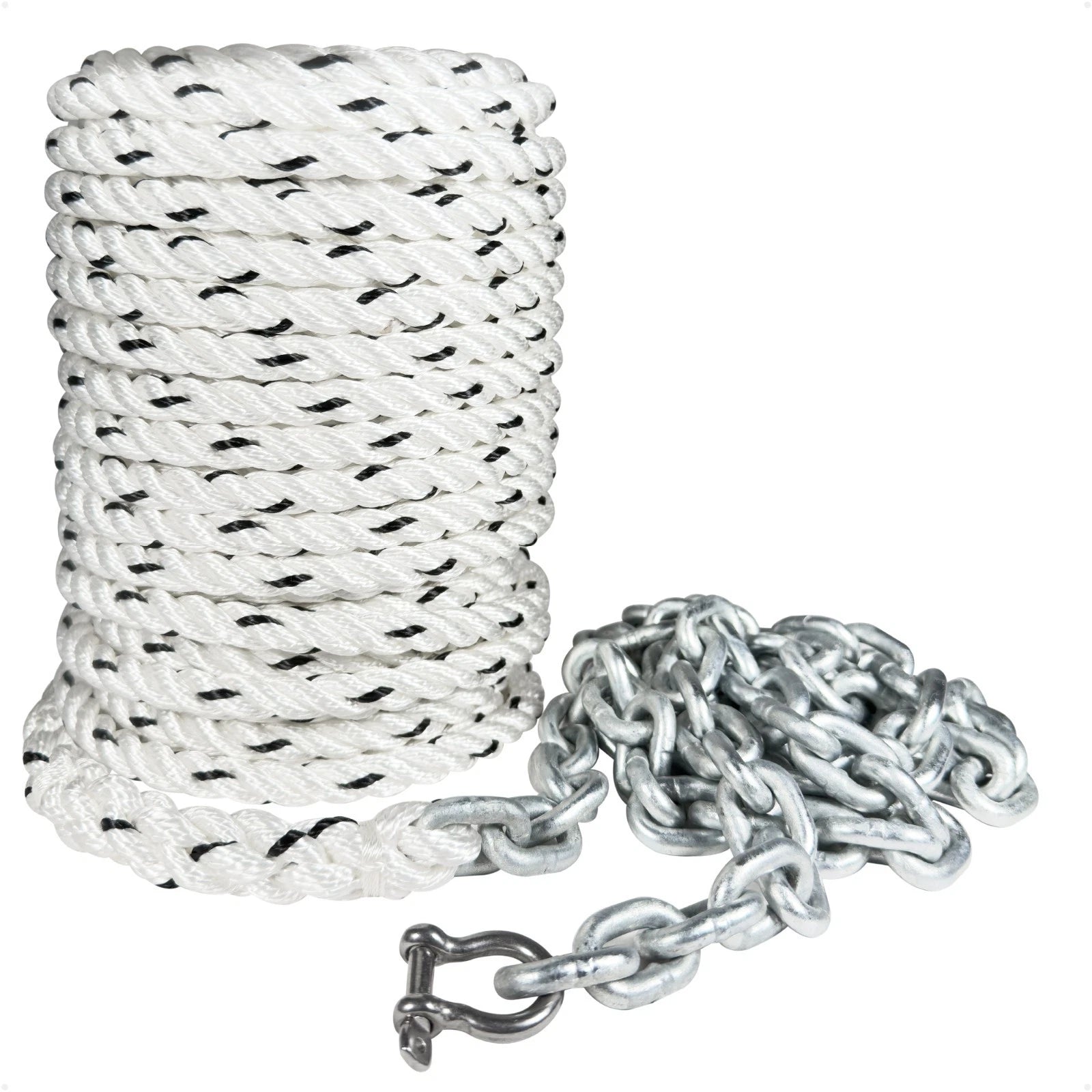 3/8" x 75' Anchor Rode Rope with 1/4" x 3' Galvanized Chain