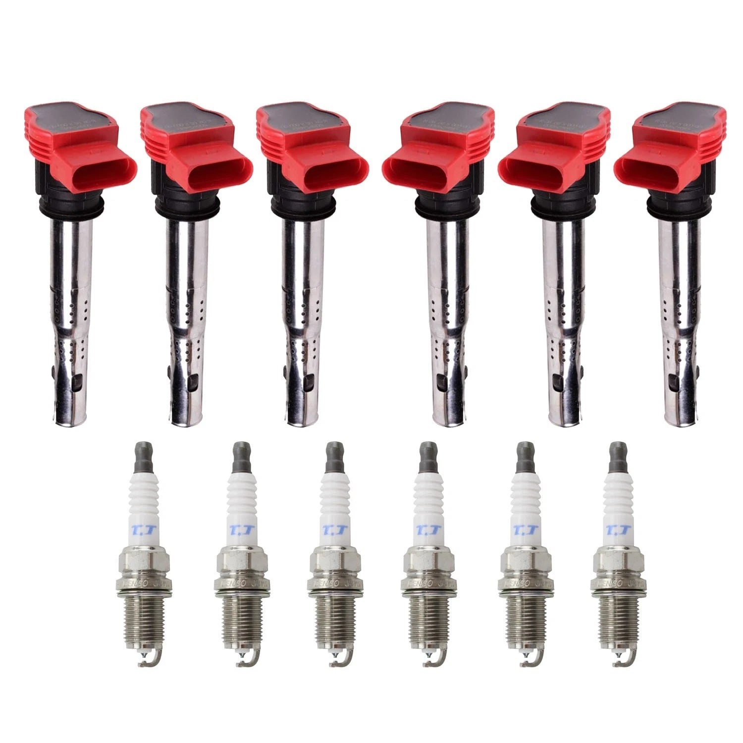 Set of 6 Ignition Coils & Denso Platinum Spark Plugs for Audi Q5 S5 (2009–2017)