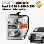 Halogen Headlight with Bulb for Ford E-150 E-250 E-350 Super Duty (2008–2026)