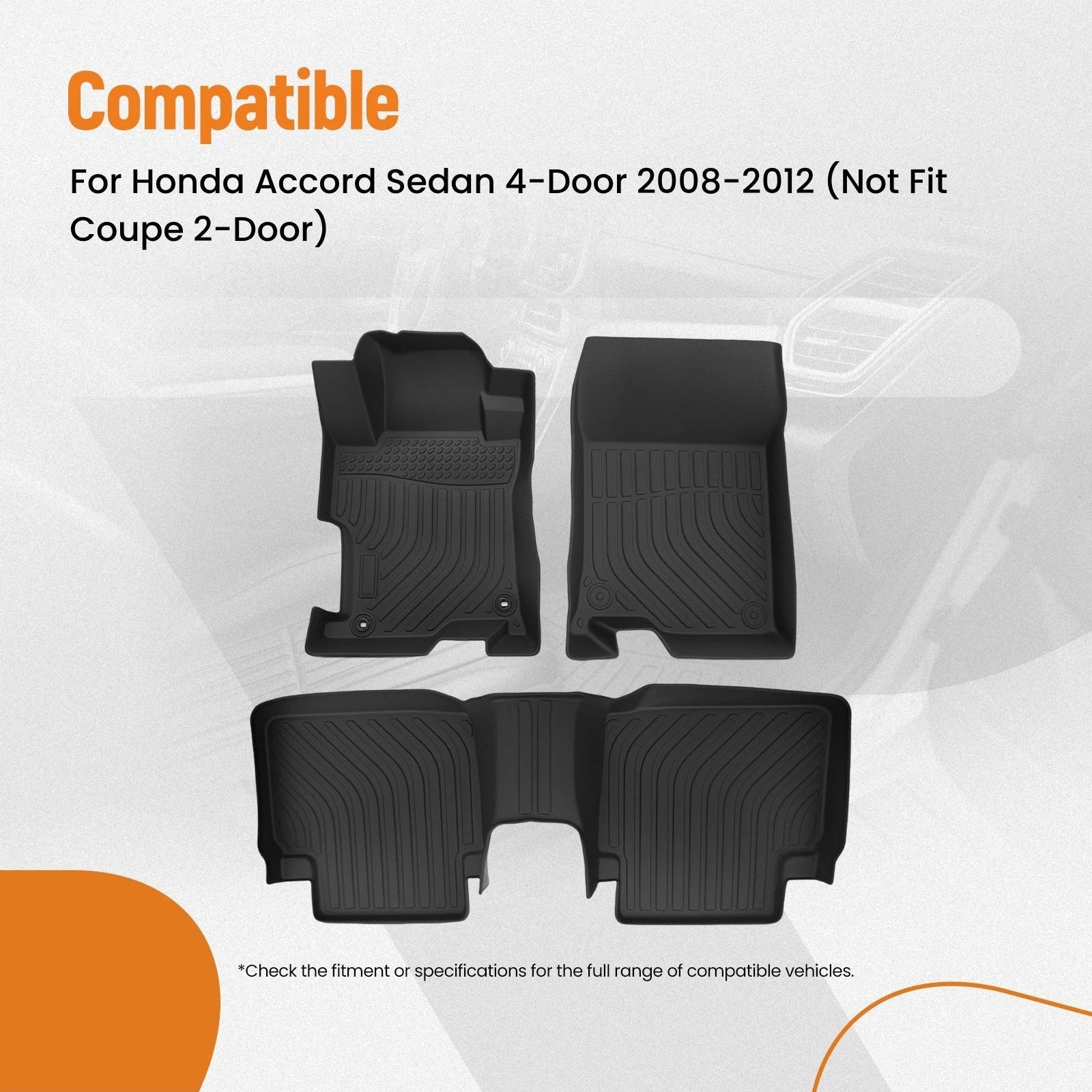 Set of 4 Anti-Slip Carpet Floor Mats for Honda Accord Sedan (2008–2012)