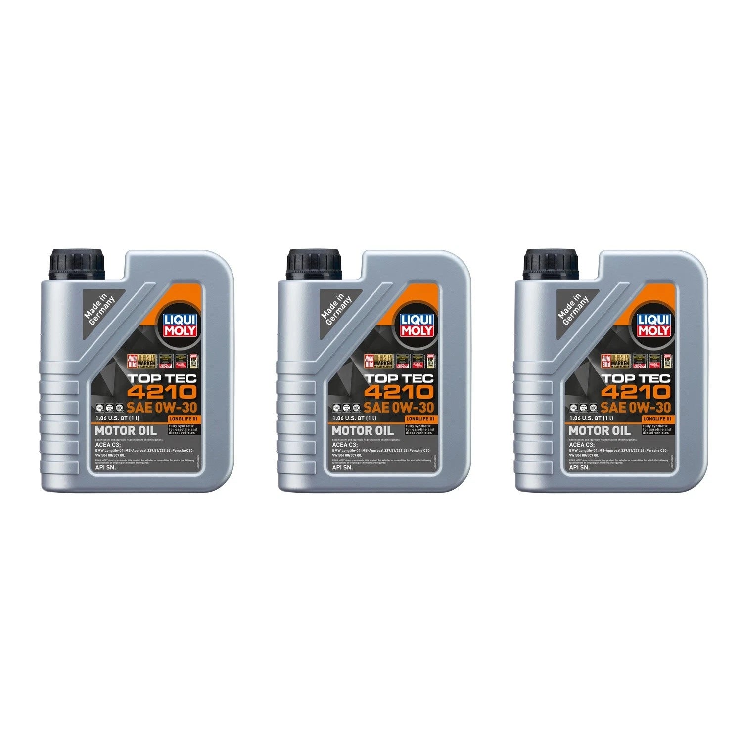 Set of 3 Liqui Moly Top Tec 4210 0W-30 Engine Motor Oil (3L)