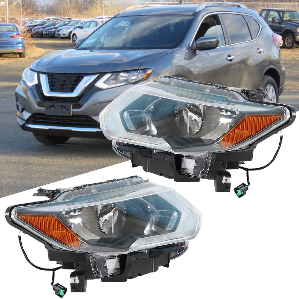 Set of 2 Chrome Projector Halogen Headlights for Nissan Rogue (2017â2019)