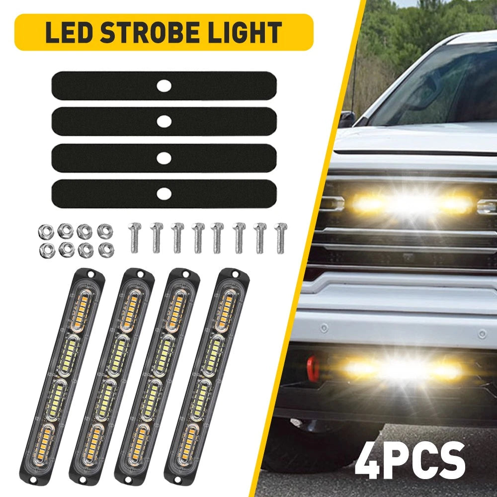 2X Amber/White LED Emergency Strobe Lights for Truck ATV (12-24V)
