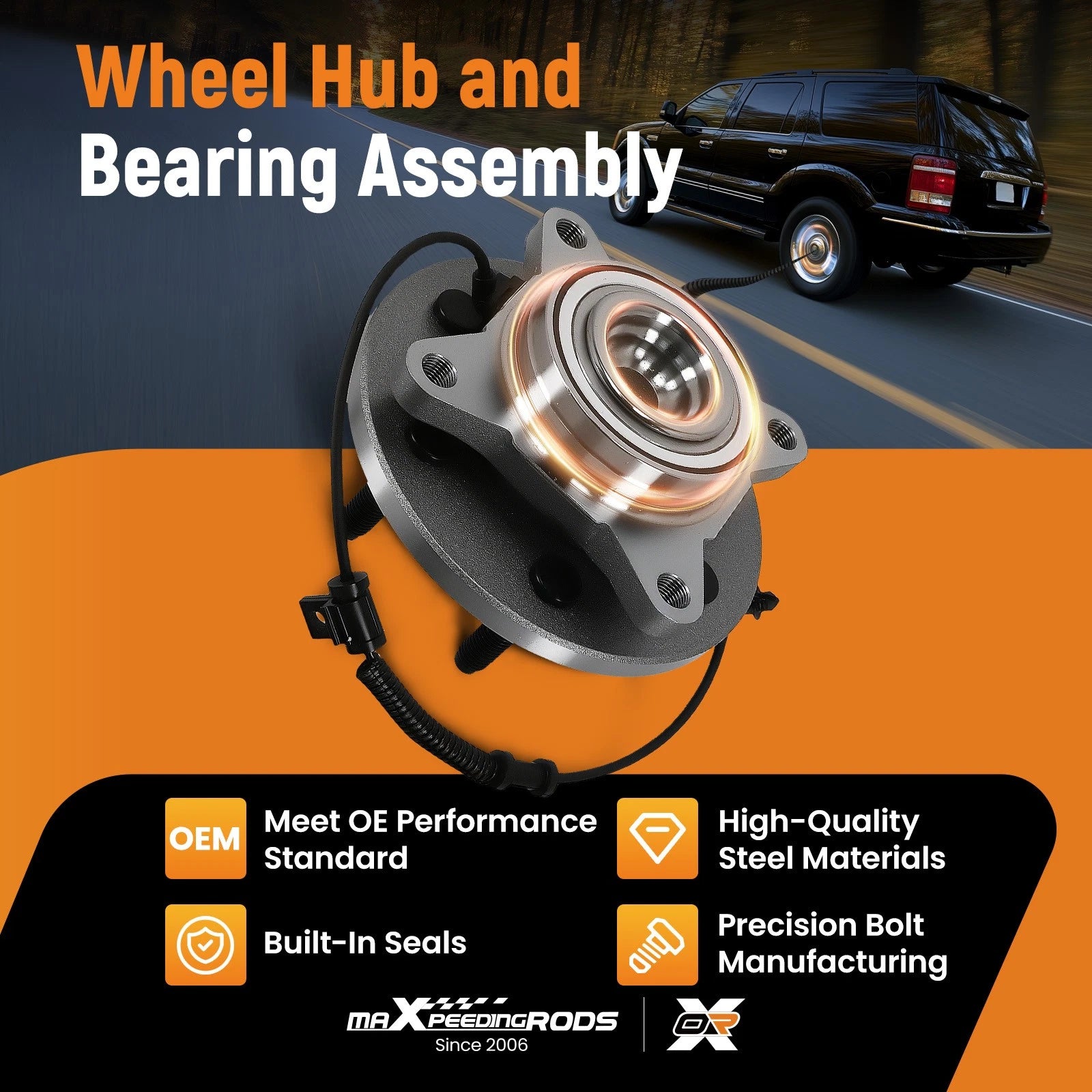 Front Wheel Bearing Hub for Ford Expedition 2WD (2007–2010) BR930665 ABS 6 Lugs