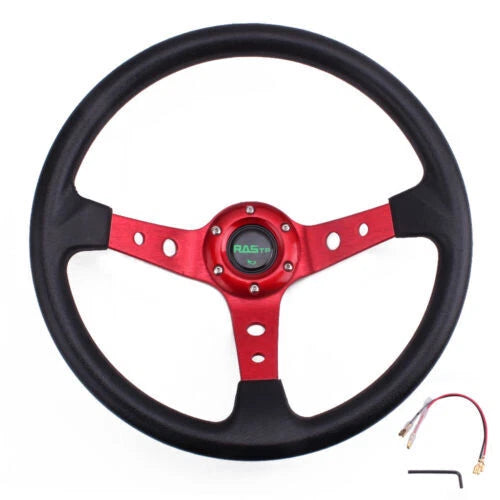 Deep Dished Red Racing Steering Wheel with Quick Release Adapter Kit