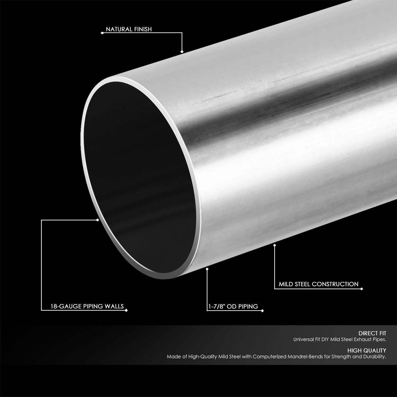 1-7/8" OD Mild Steel 180 Degree U-Bend Exhaust Pipe for Custom Applications