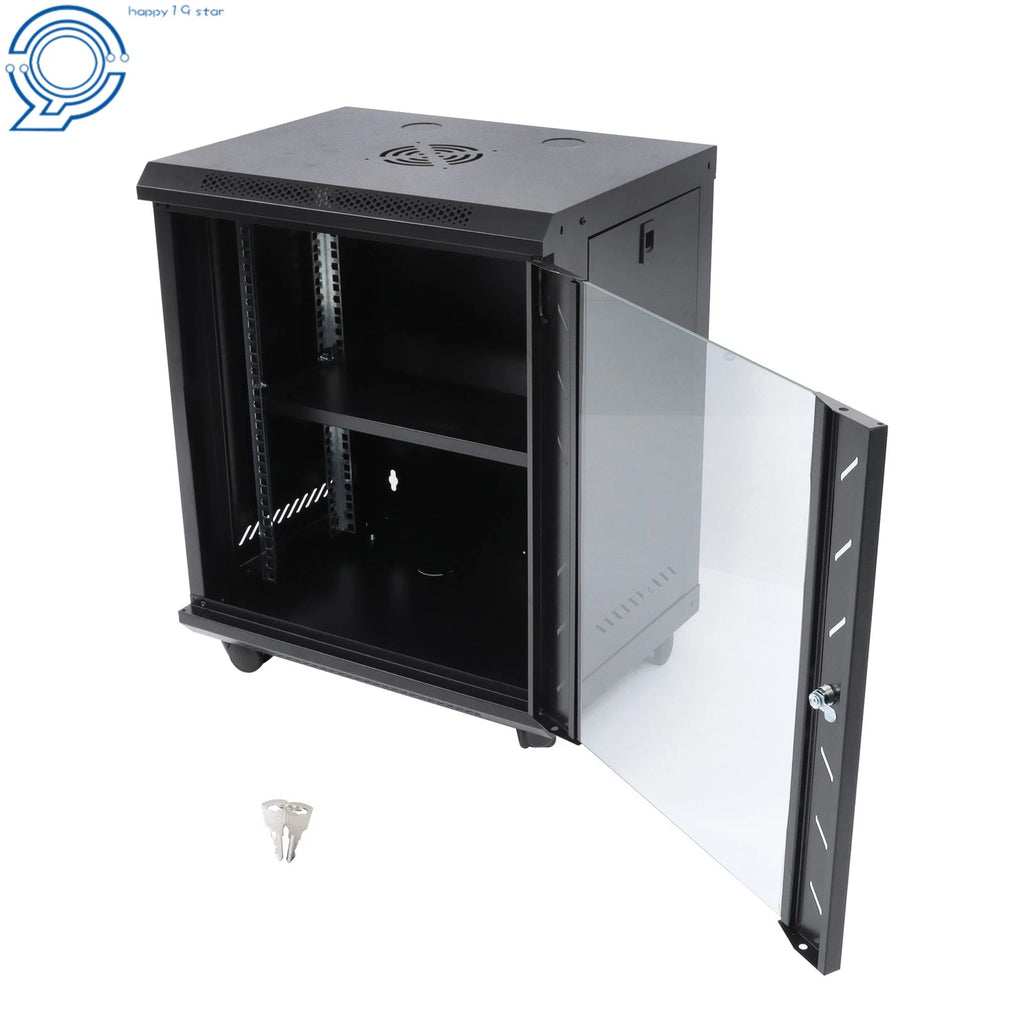 Enclosed Server Rack 12U for Secure Lock Glass Front & Sides (15.5" Deep)