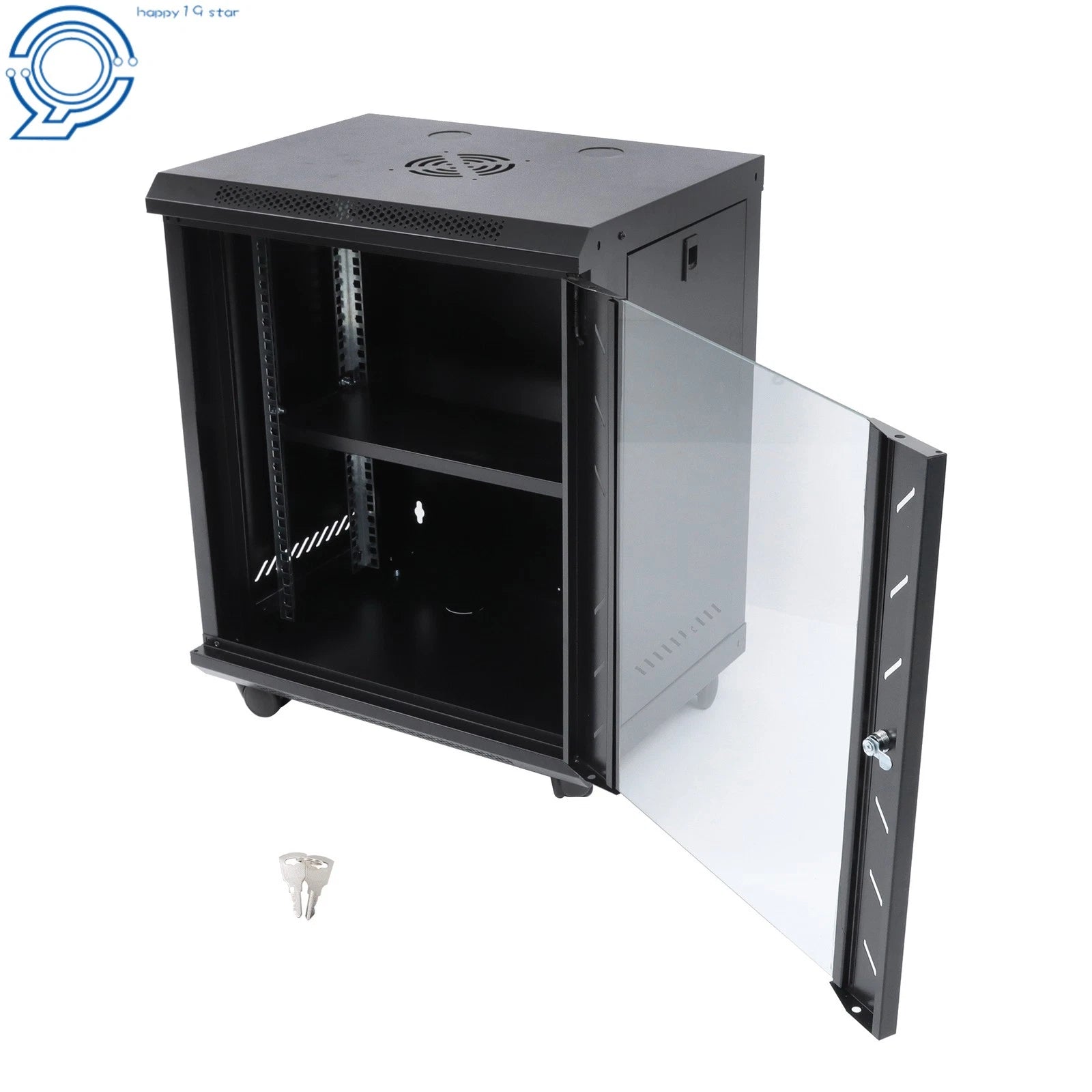 Enclosed Server Rack 12U for Secure Lock Glass Front & Sides (15.5" Deep)