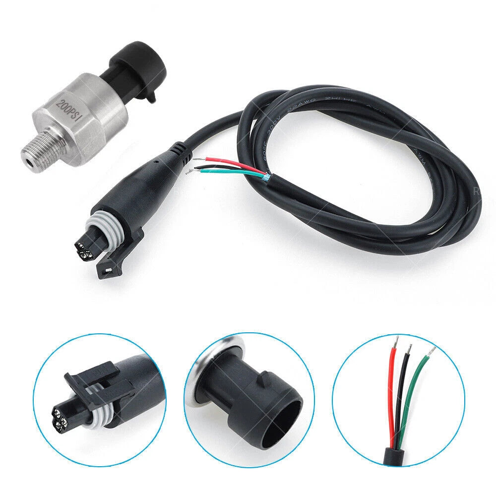 Pressure Transducer Sender Sensor for Air Oil Fuel (200PSI, 5V)
