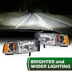 Chrome Amber Corner Headlight Assembly for Dodge Ram 1500 2500 3500 (1994–2002)