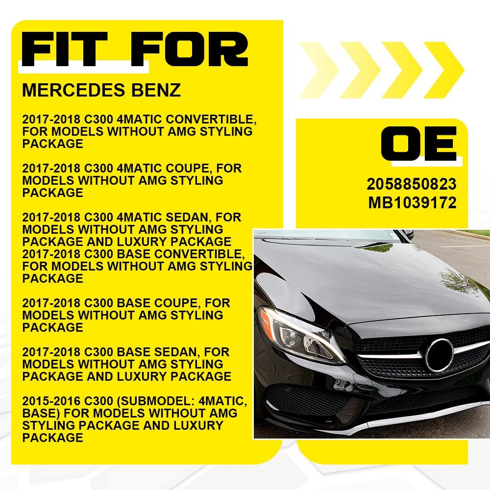 Front Fog Light Cover for Mercedes Benz C300 (2015–2018)