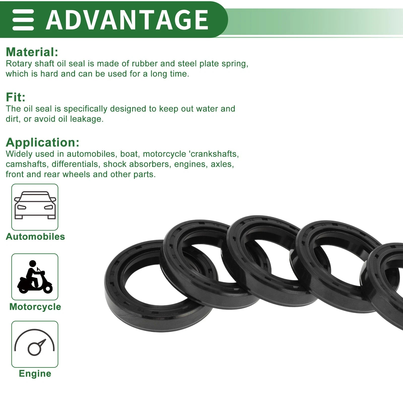 Set of 5 Oil Seal Rotary Shaft Seal NBR Rubber 24x35x7mm for Various Models