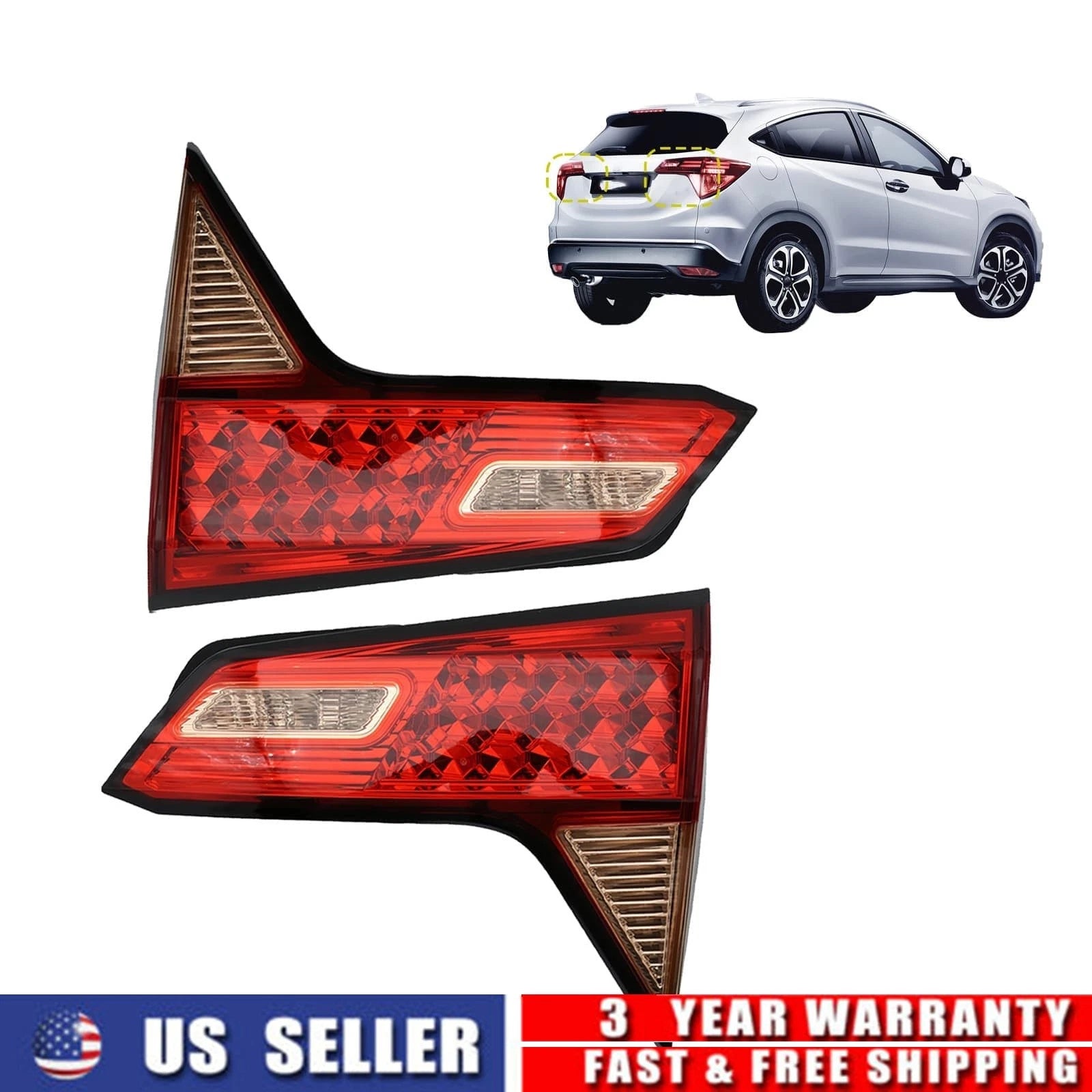 Pair Inner Tail Lights for Honda HR-V (2016–2018) 1.8L L4 Rear Taillamp
