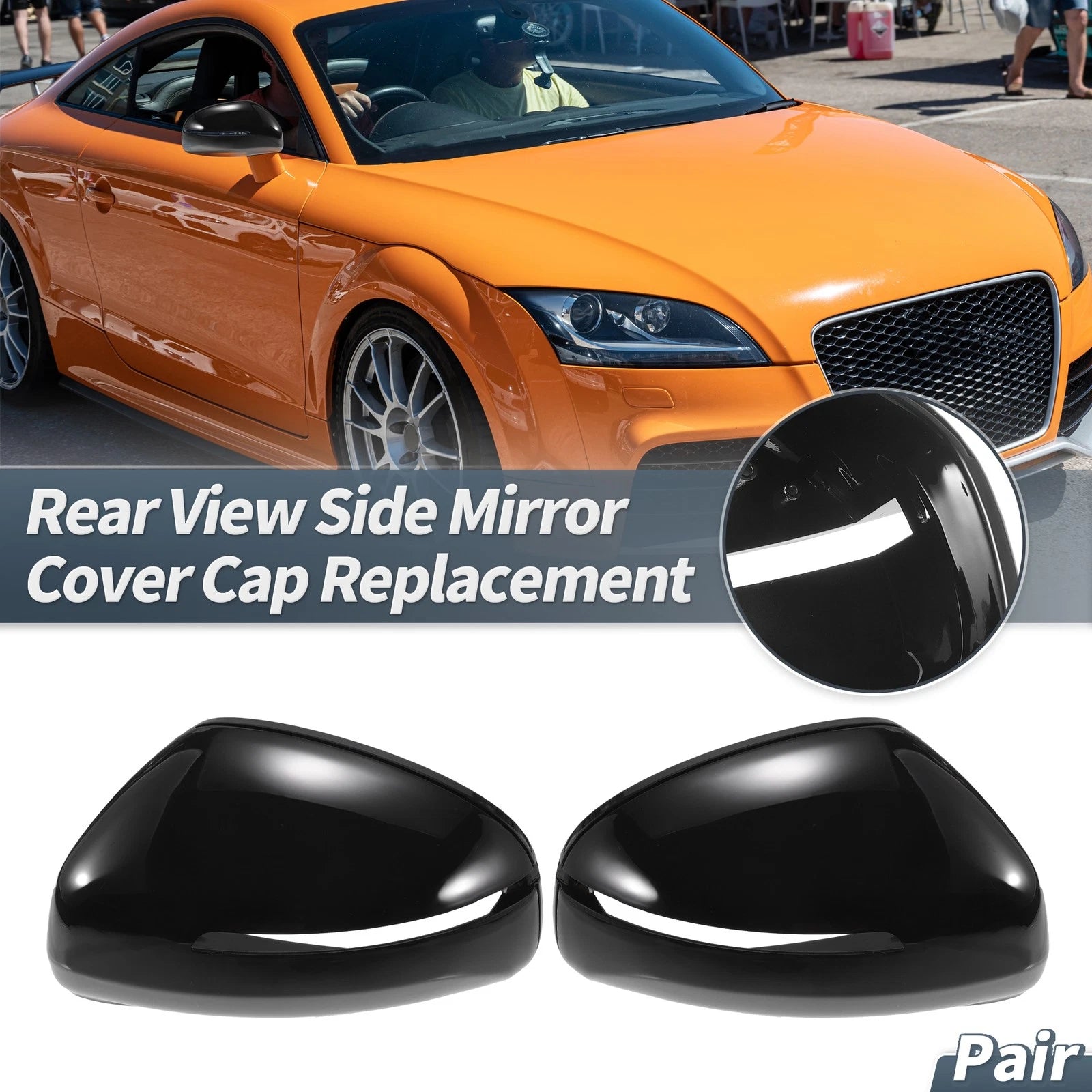 Pair Rearview Mirror Cover Caps Gloss Black for Audi TT TTS TTRS MK2 R8 (2006–2015)
