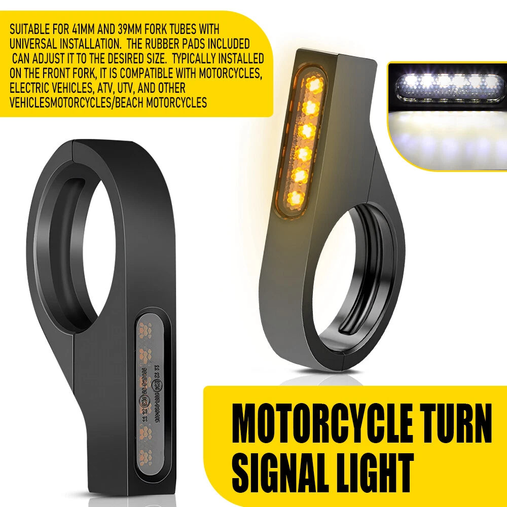 2X LED Dynamic Amber Turn Signal Lights for Motorcycle (39-41mm)
