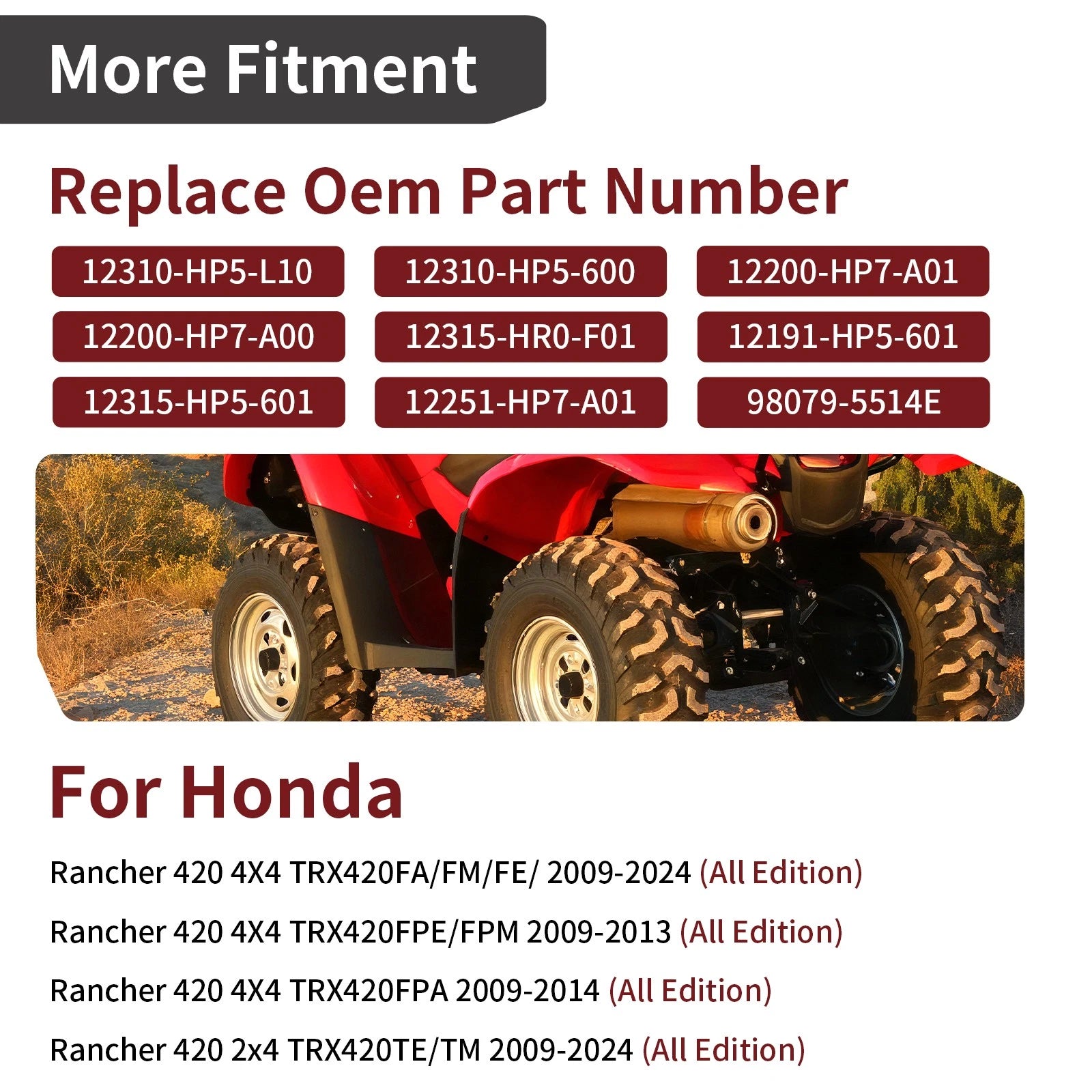 Cylinder Head + Cover + Gasket for Honda Rancher 420 TRX420FPE/FPM (2009–2013)