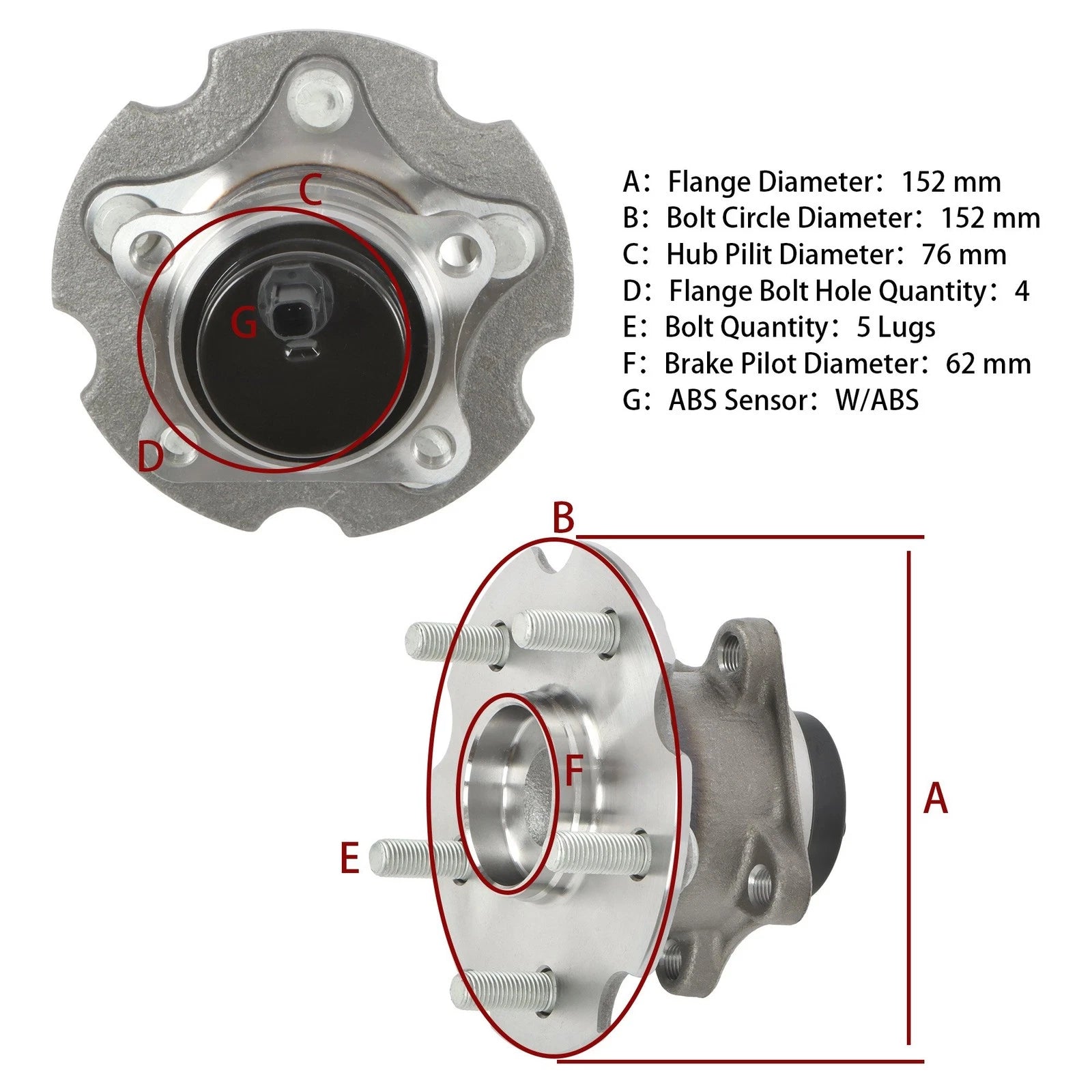 Set of 4 Wheel Hub Bearings for Toyota RAV4 (2006–2012) & Scion tC (2011–2016)