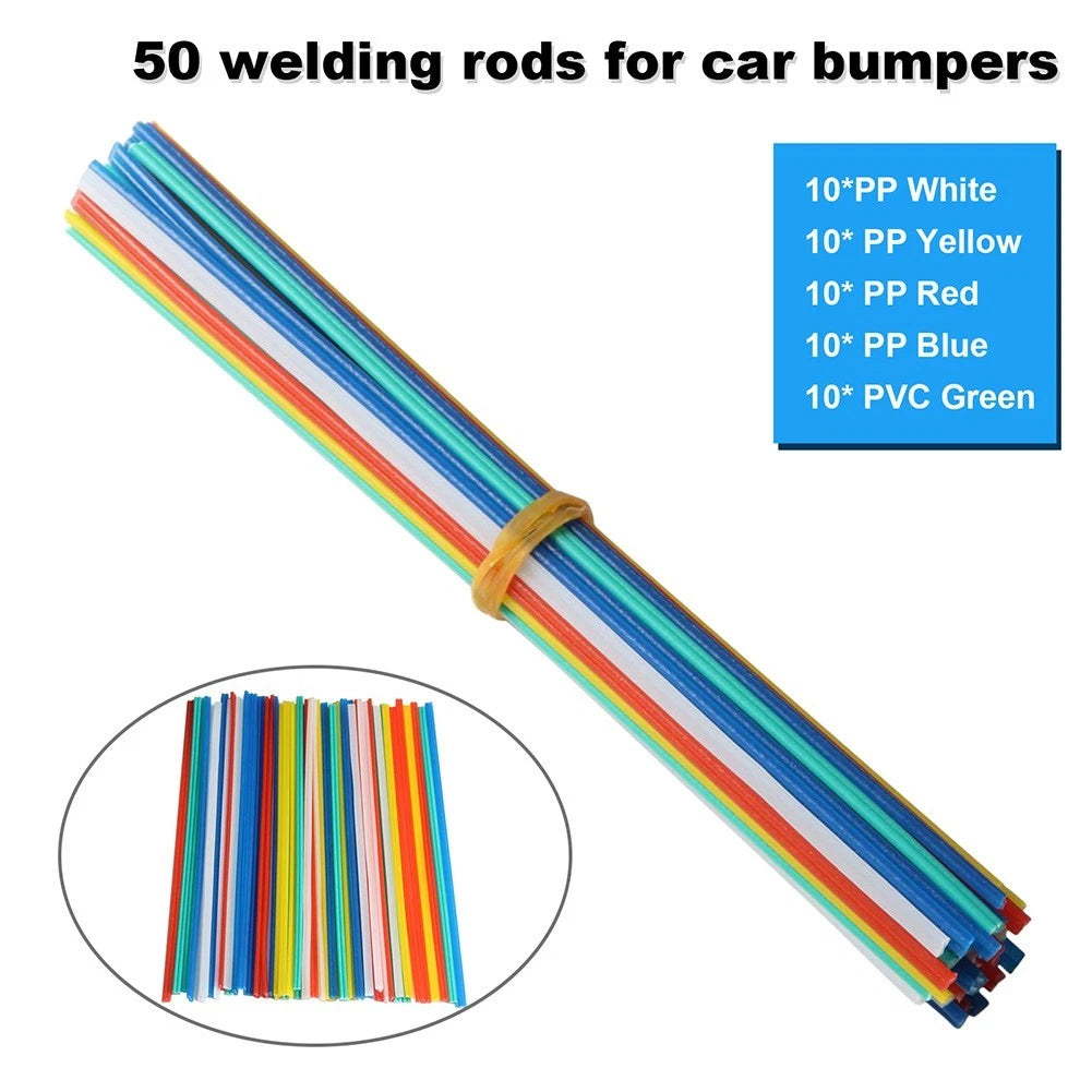 Set of 50 Plastic Welding Rods for PP Plates (White/Yellow/Red/Blue/Green)
