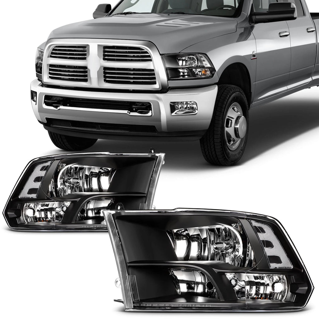 2X Headlight Assembly for Dodge Ram 1500 2500 3500 (2009–2018) Black