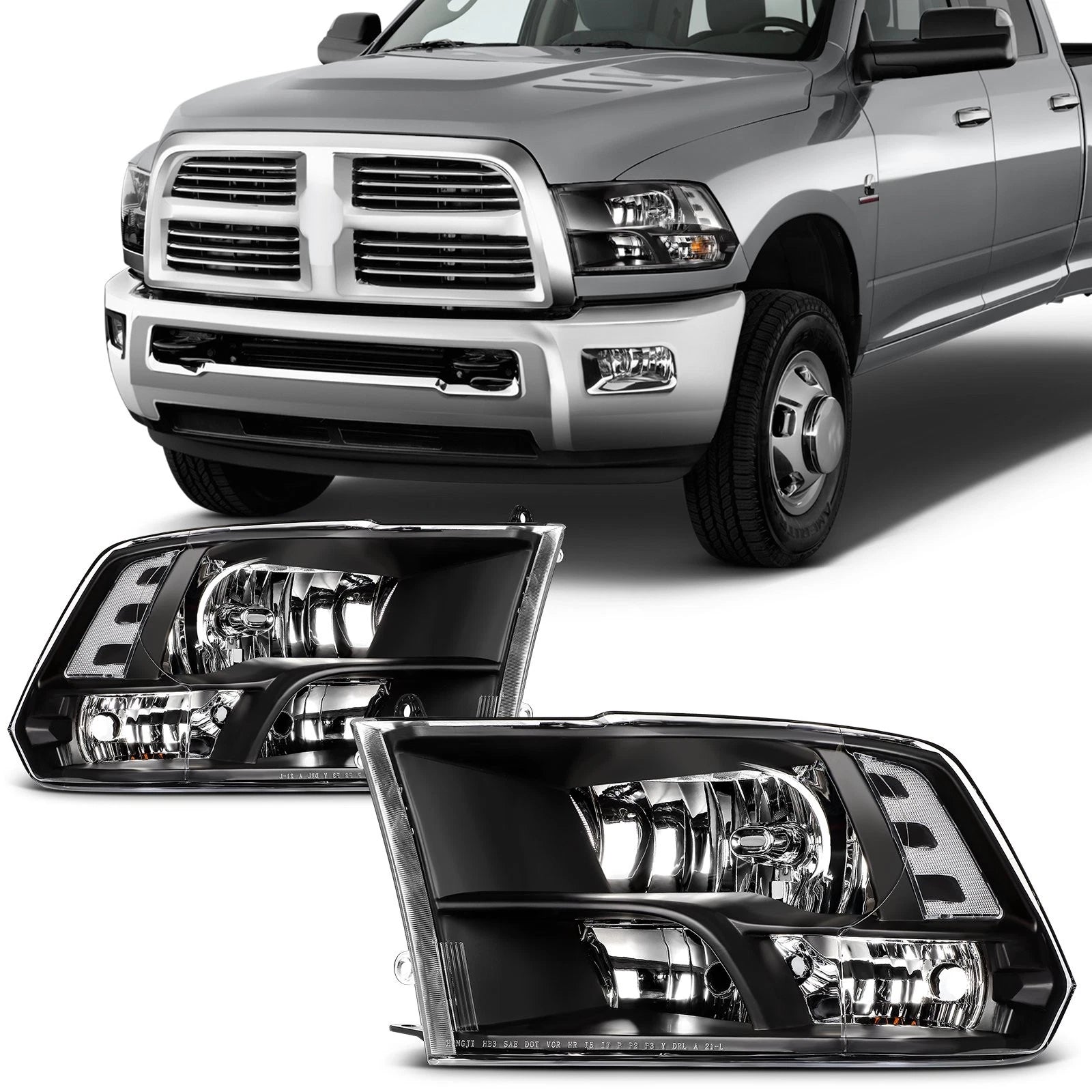 2X Headlight Assembly for Dodge Ram 1500 2500 3500 (2009–2018) Black