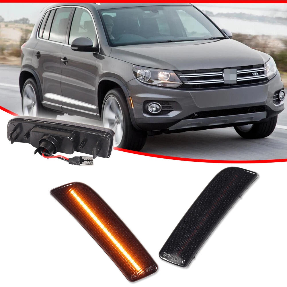 2X Smoked Amber LED Front Bumper Side Marker Light for VW Tiguan (2009–2017)