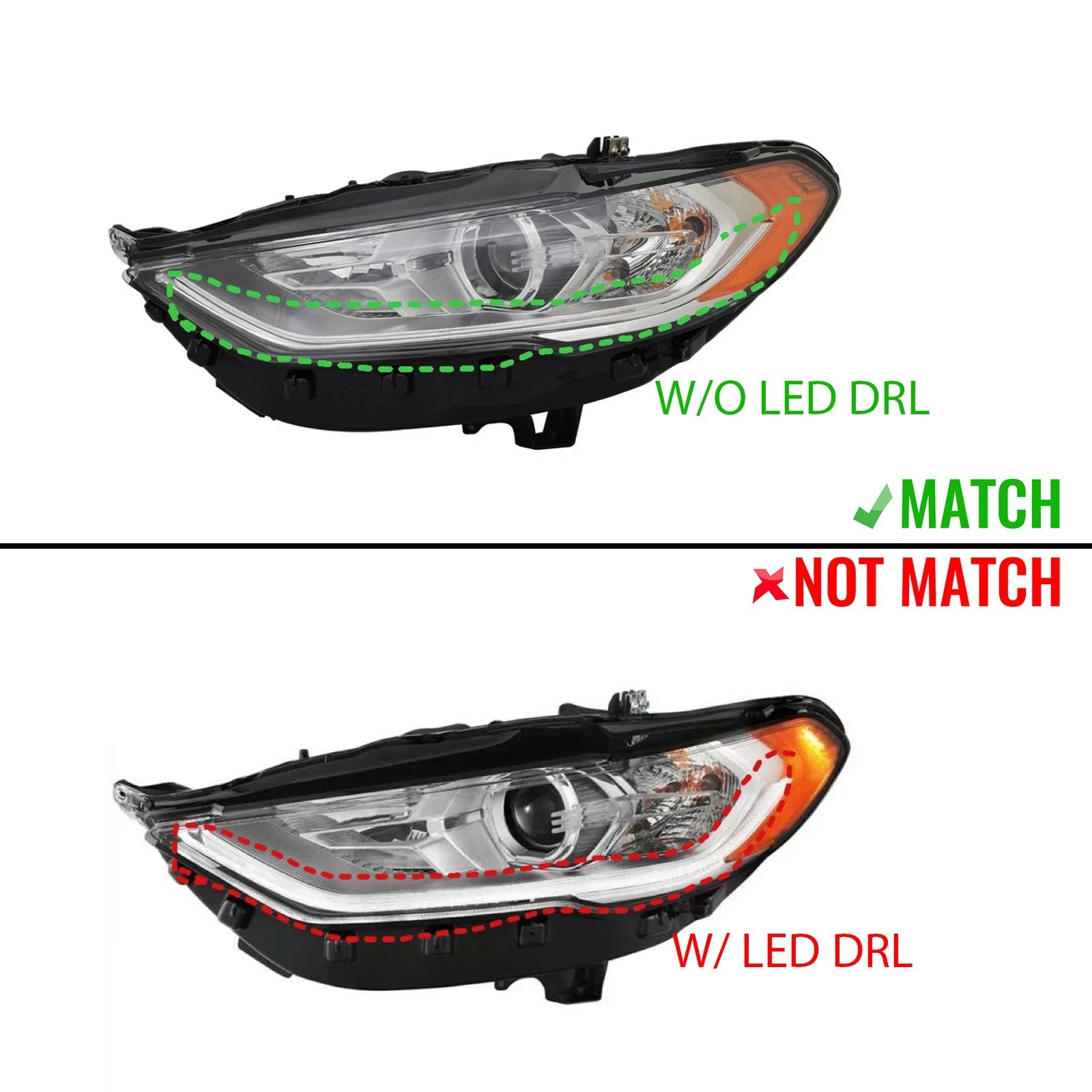 Halogen Headlight for Ford Fusion (2017–2020) Left Driver Side, w/o DRL