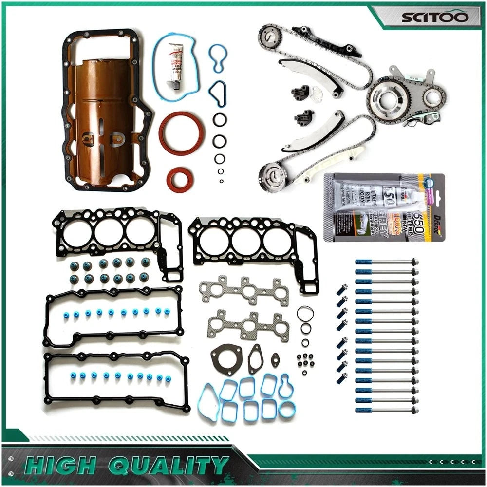 Full Gasket Set with Bolts & Timing Chain Kit for Jeep Liberty (2002–2003)