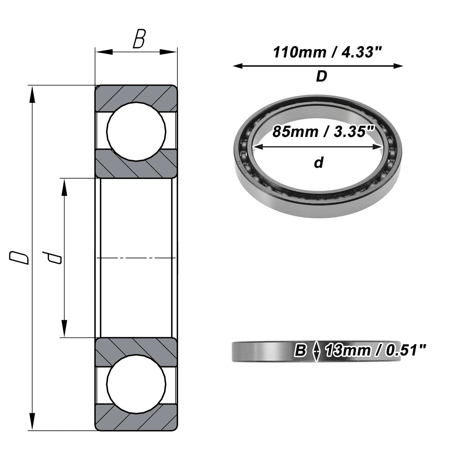 Deep Groove Ball Bearing 85x110x13mm for Scooter Skateboard (1Pc)