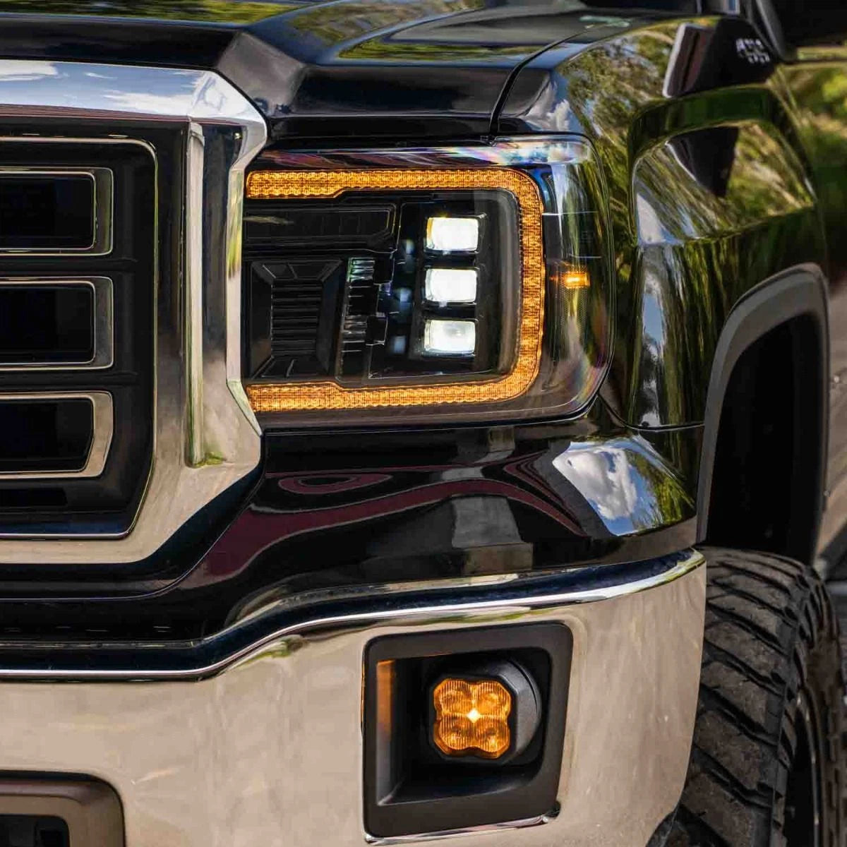 LED Projector Headlights w Amber DRL Replacement for 2014-2018 GMC Sierra 1500