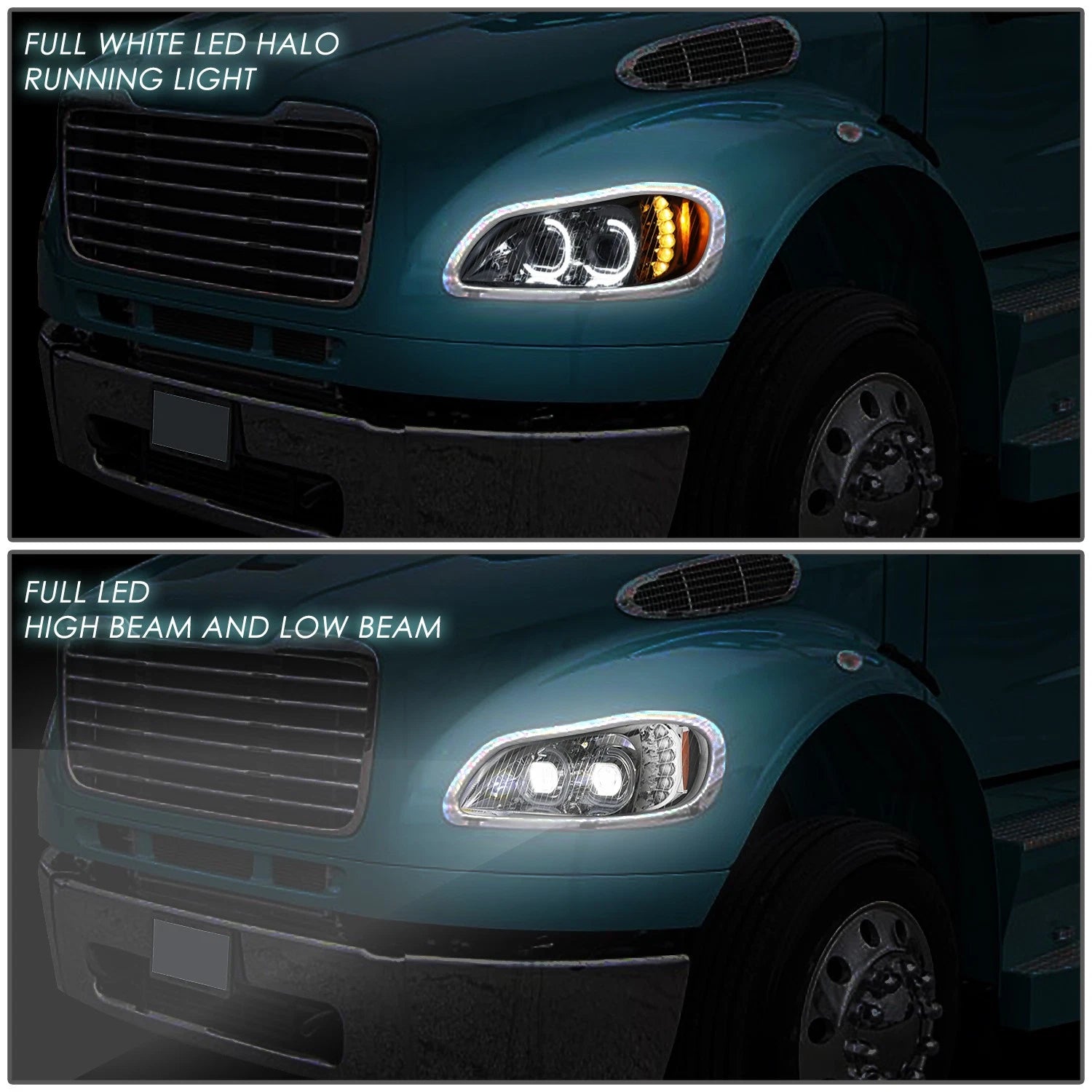 Chrome LED DRL + Turn Signal Projector Headlight for Freightliner M2 106 112 (2003–2019)