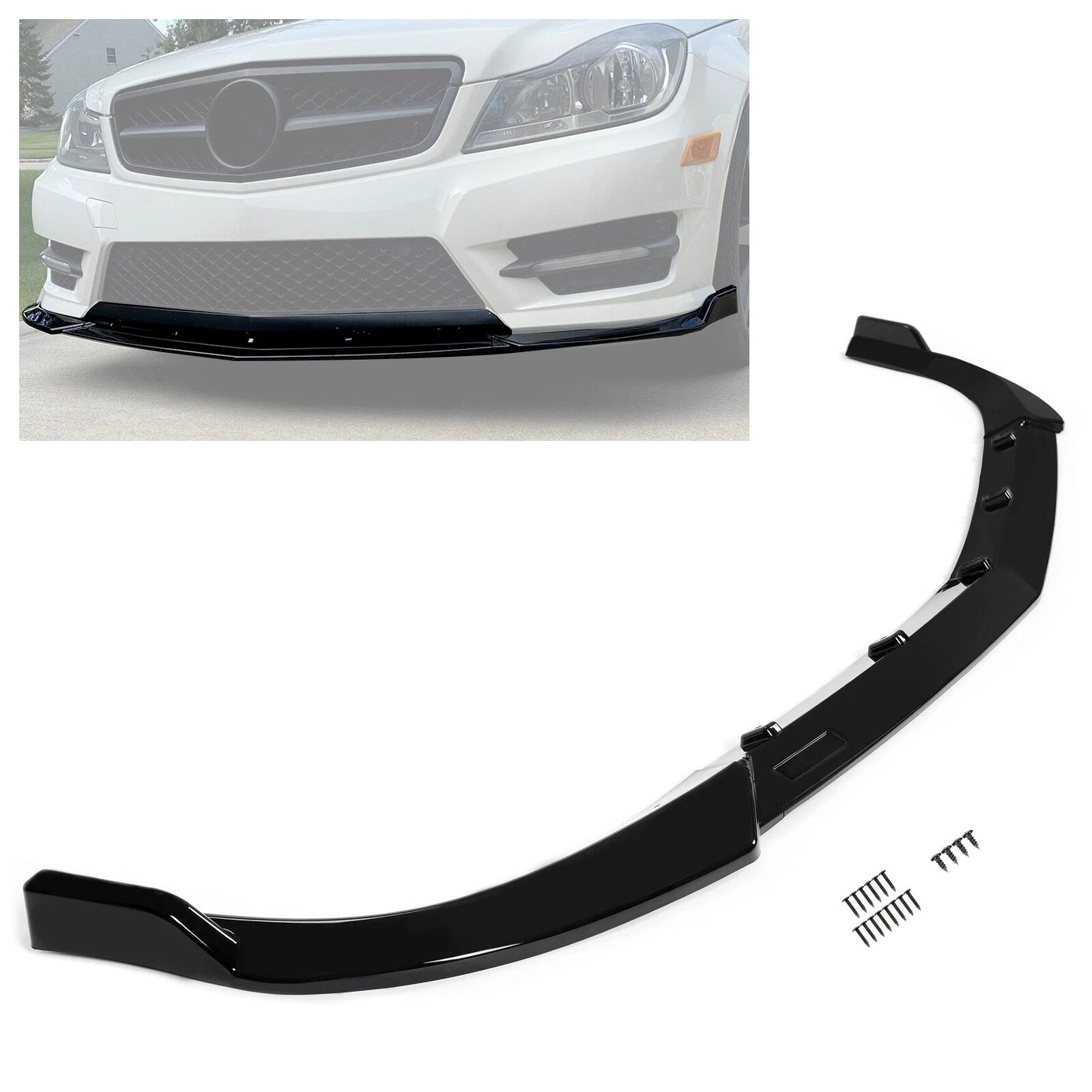 Gloss Black Front Bumper Lip Splitter for Mercedes Benz C-Class W204 (2008–2014)